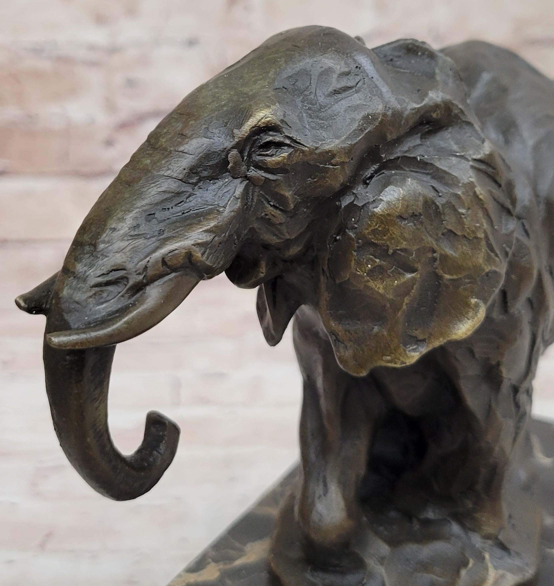 Miniature Elephant Bronze Metal Figurine Sculpture on Marble Base Signed Original