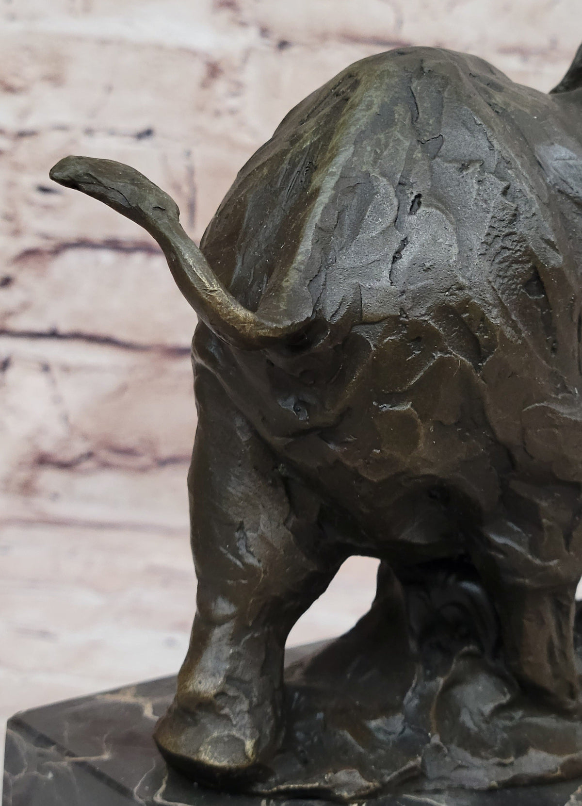 Miniature Elephant Bronze Metal Figurine Sculpture on Marble Base Signed Original