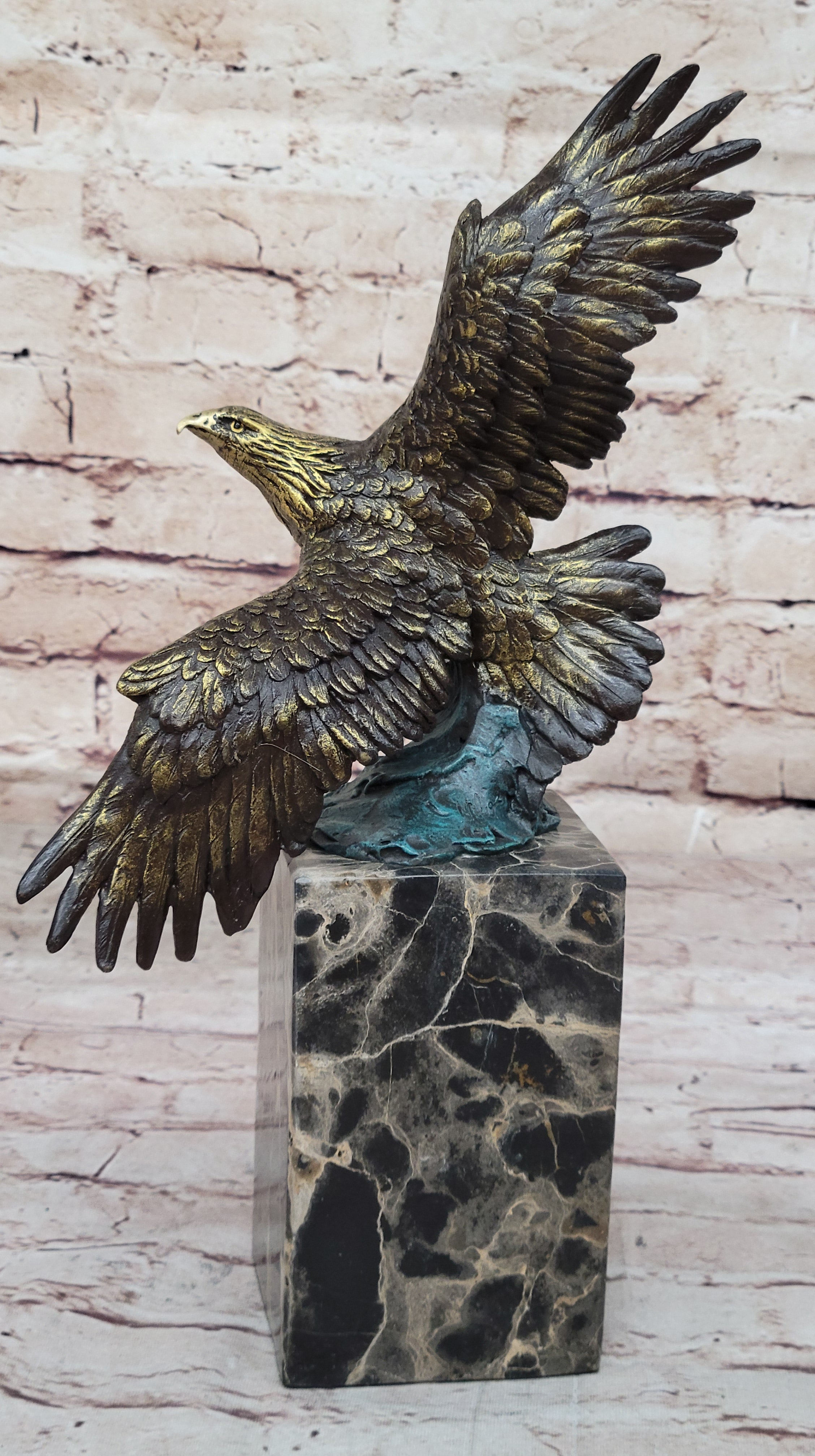 Art Deco Multi Color Patina American Bald Eagle Classic Bronze Statue Artwork