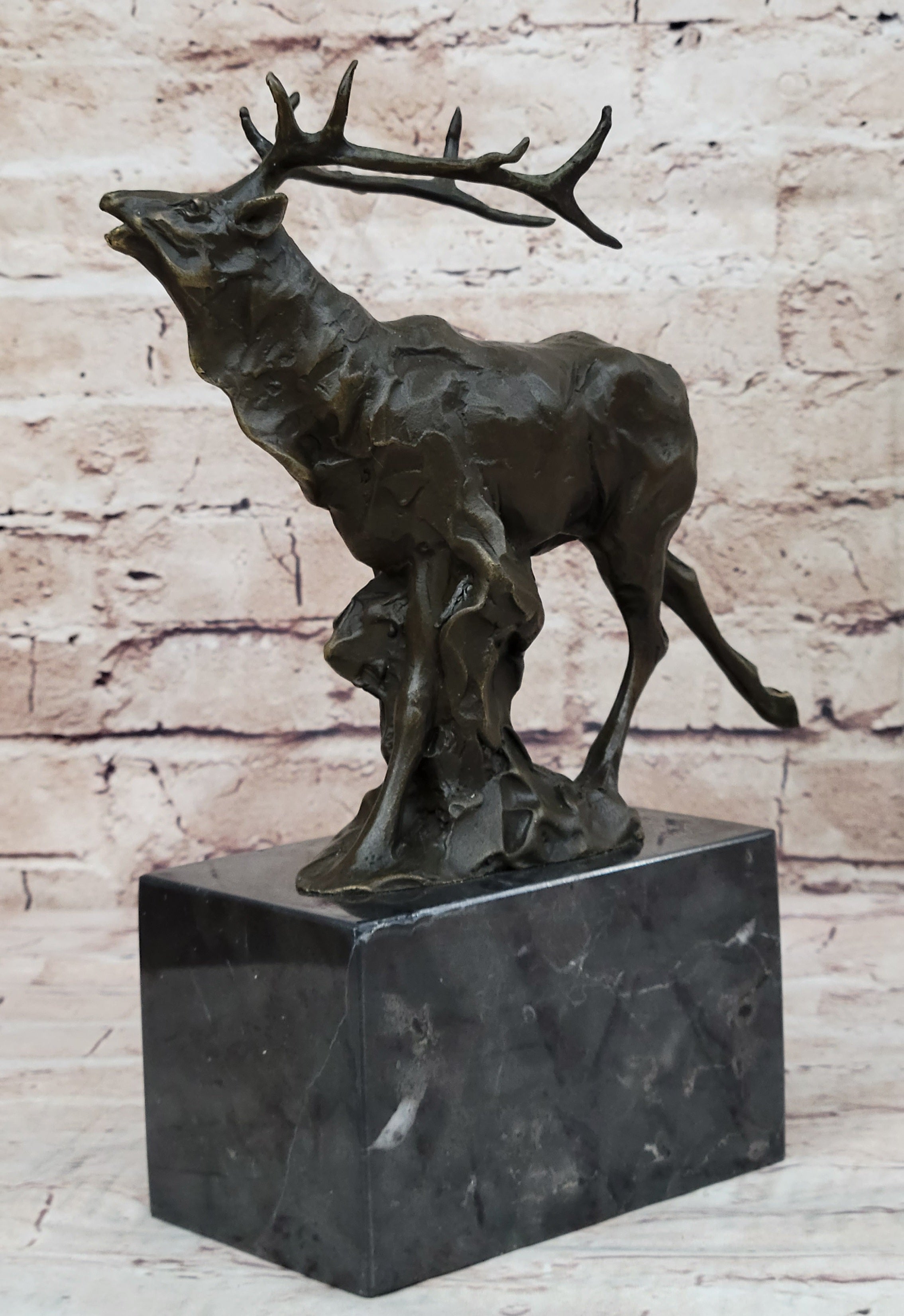 Signed Original Male Elk Mountain Deer Caribou Hunter Bronze Sculpture Art Decor