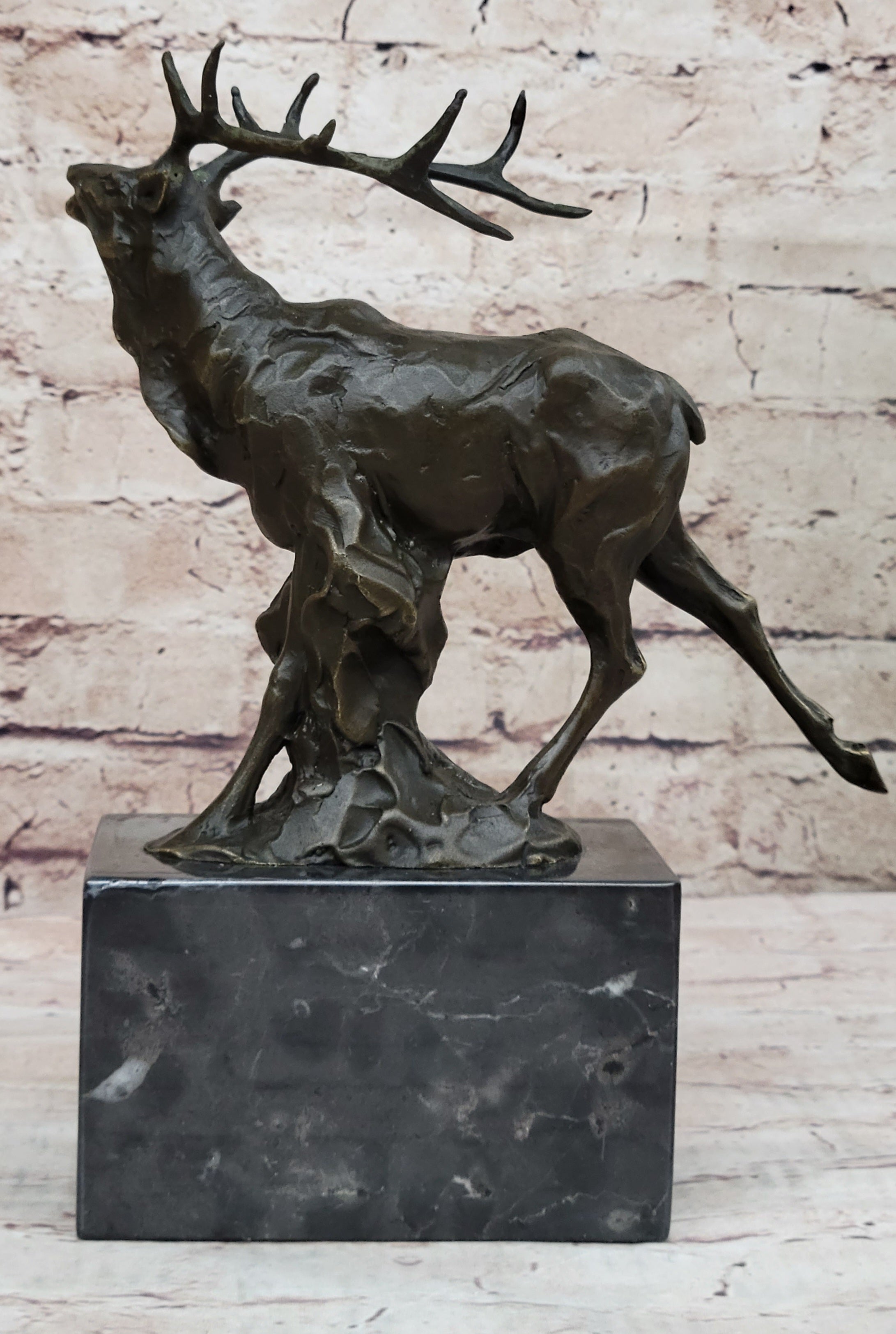 Signed Original Male Elk Mountain Deer Caribou Hunter Bronze Sculpture Art Decor