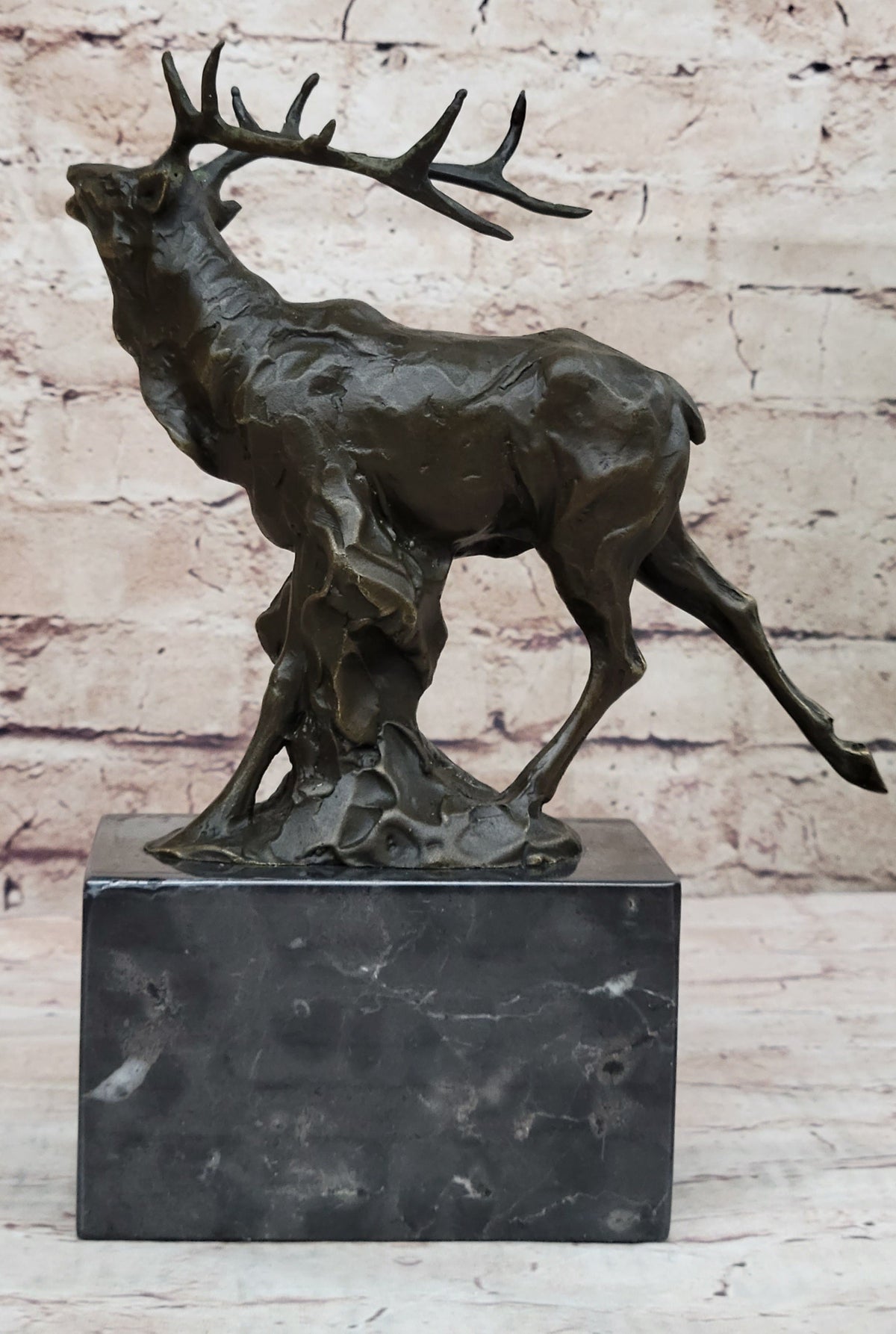 Signed Original Male Elk Mountain Deer Caribou Hunter Bronze Sculpture Art Decor