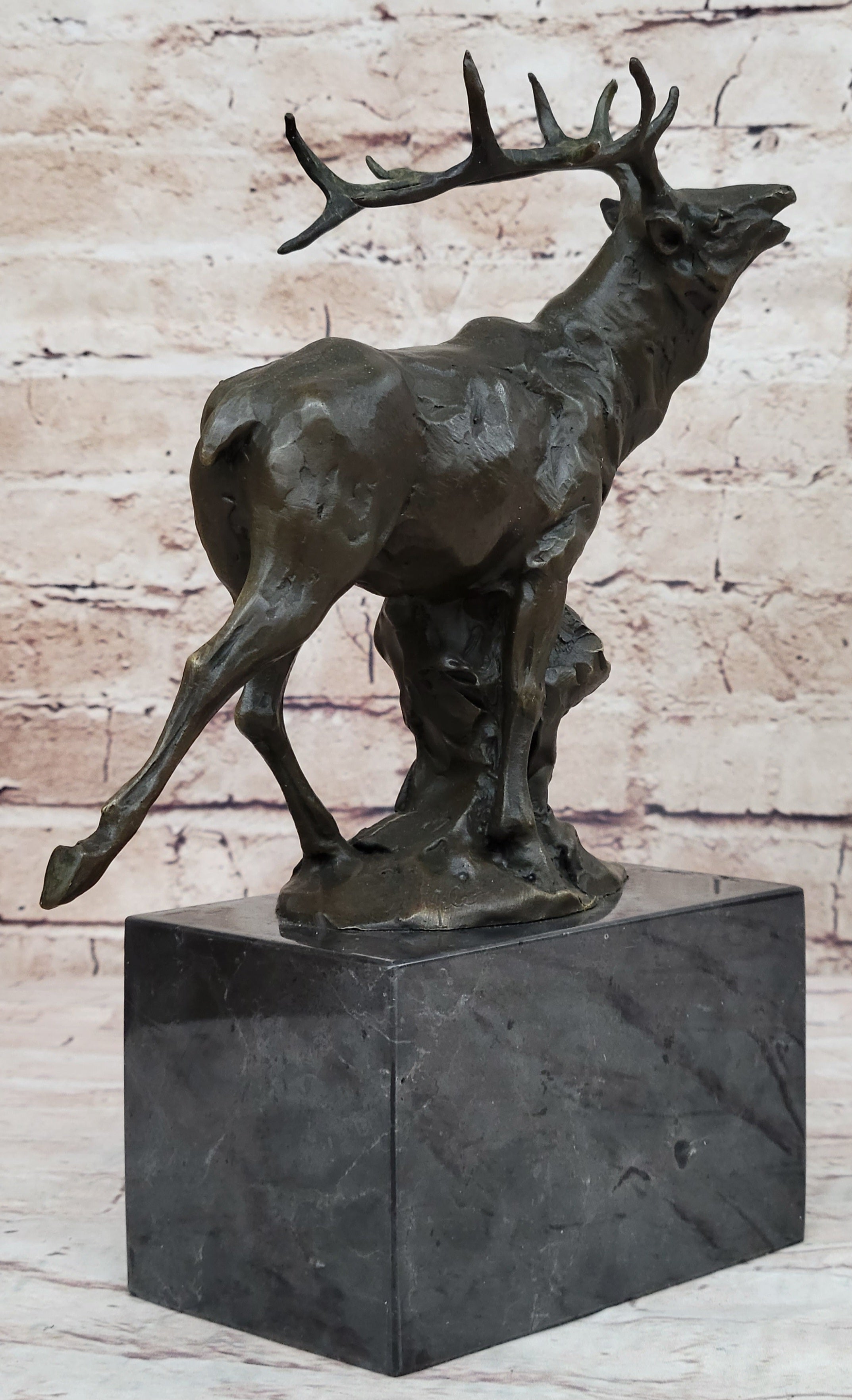 Signed Original Male Elk Mountain Deer Caribou Hunter Bronze Sculpture Art Decor