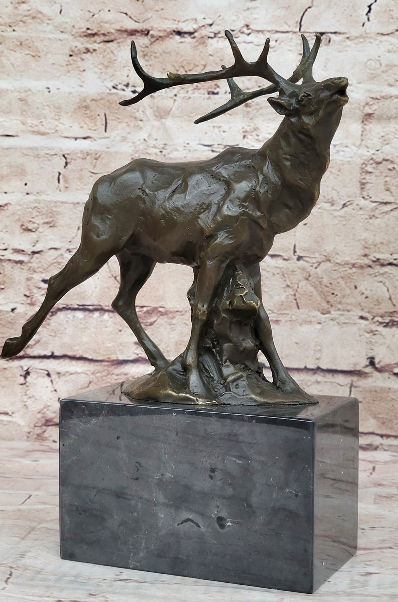 Signed Original Male Elk Mountain Deer Caribou Hunter Bronze Sculpture Art Decor