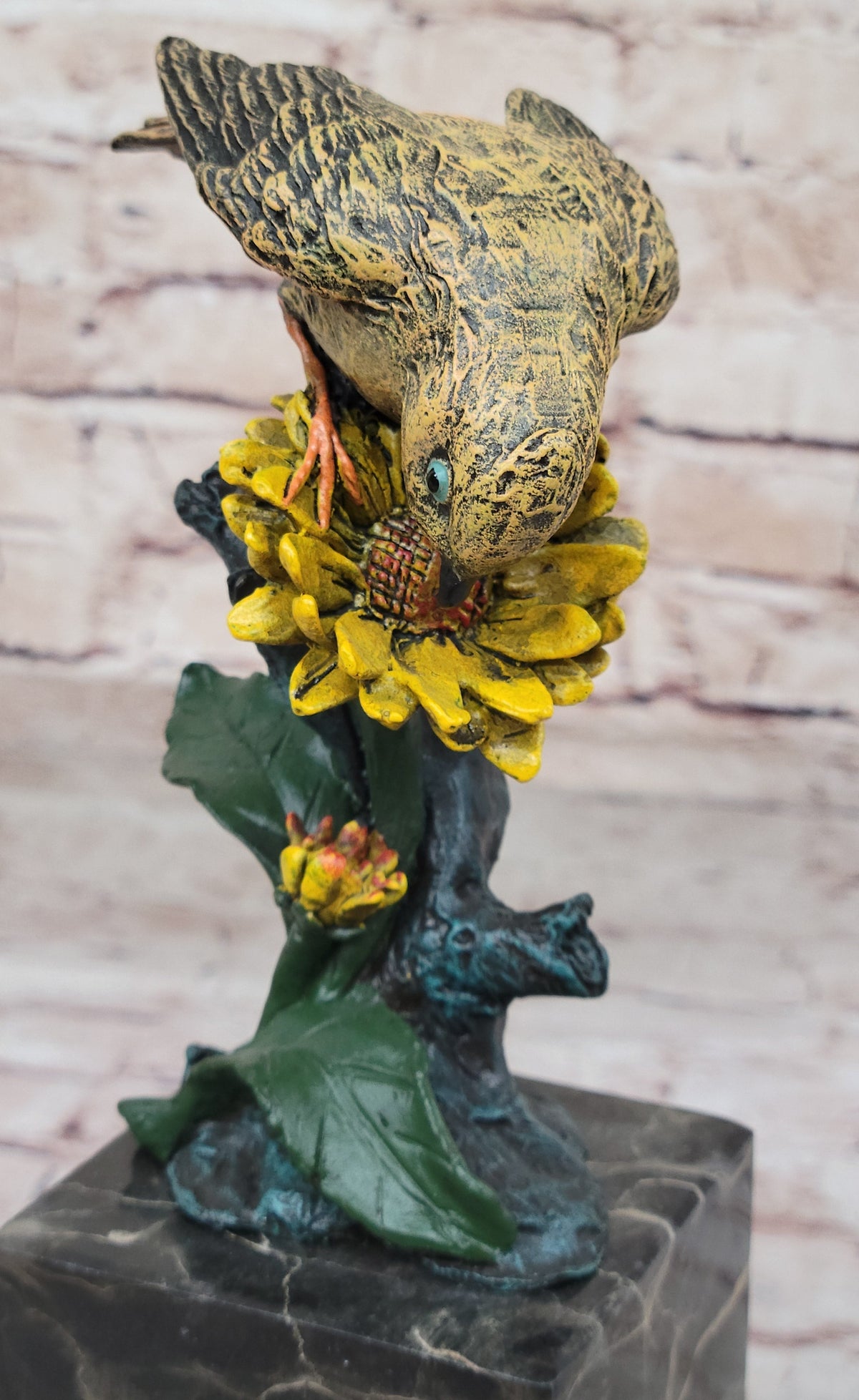 Hot Cast Bronze Sparrow Finch Yellow Bird on Marble Base - Original Art by Milo