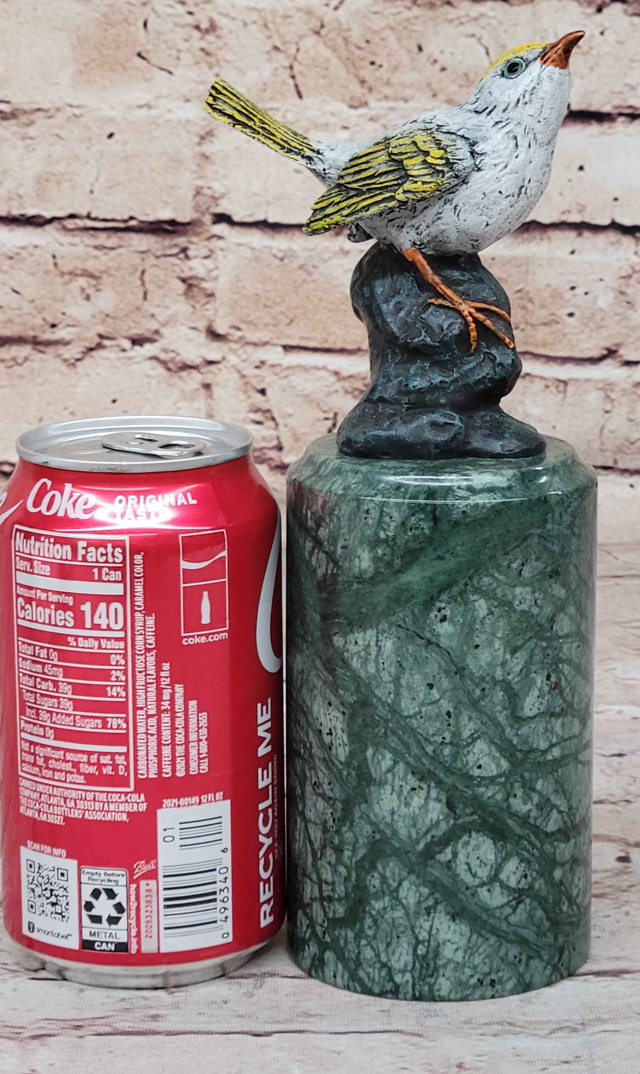 Bronze Metal Songbird Finch Bird on Green Marble Base Original Art by Milo