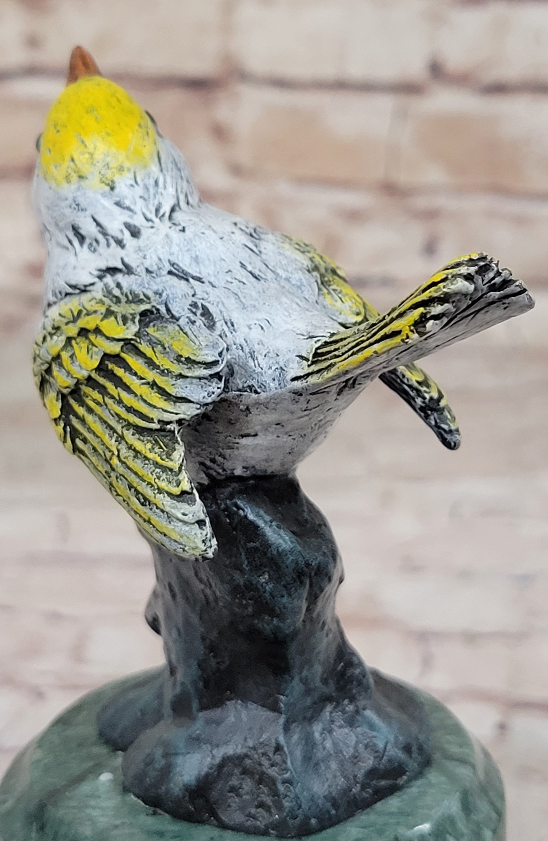 Bronze Metal Songbird Finch Bird on Green Marble Base Original Art by Milo