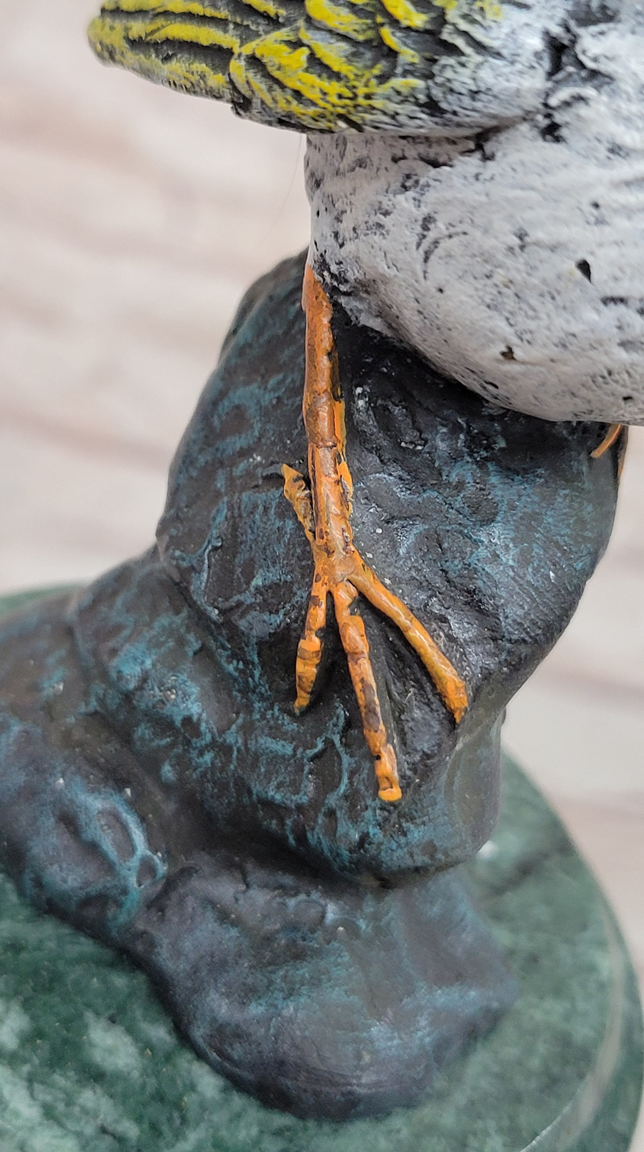 Bronze Metal Songbird Finch Bird on Green Marble Base Original Art by Milo