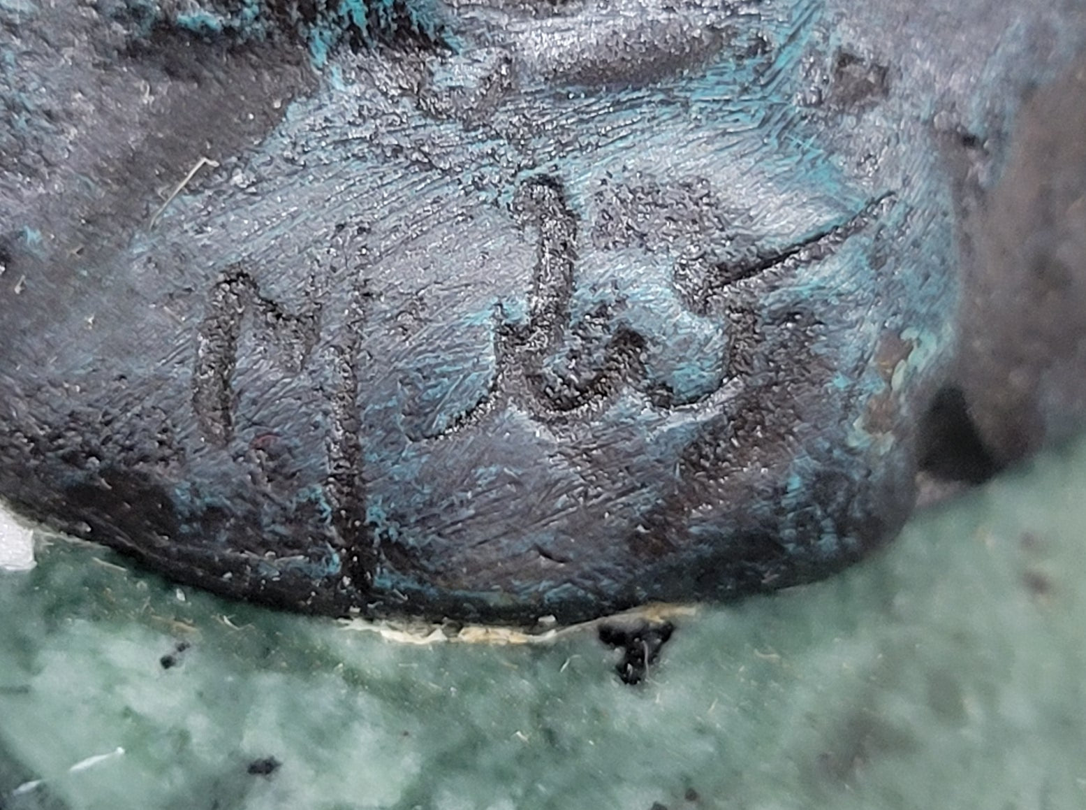 Bronze Metal Songbird Finch Bird on Green Marble Base Original Art by Milo