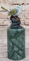 Bronze Metal Songbird Finch Bird on Green Marble Base Original Art by Milo
