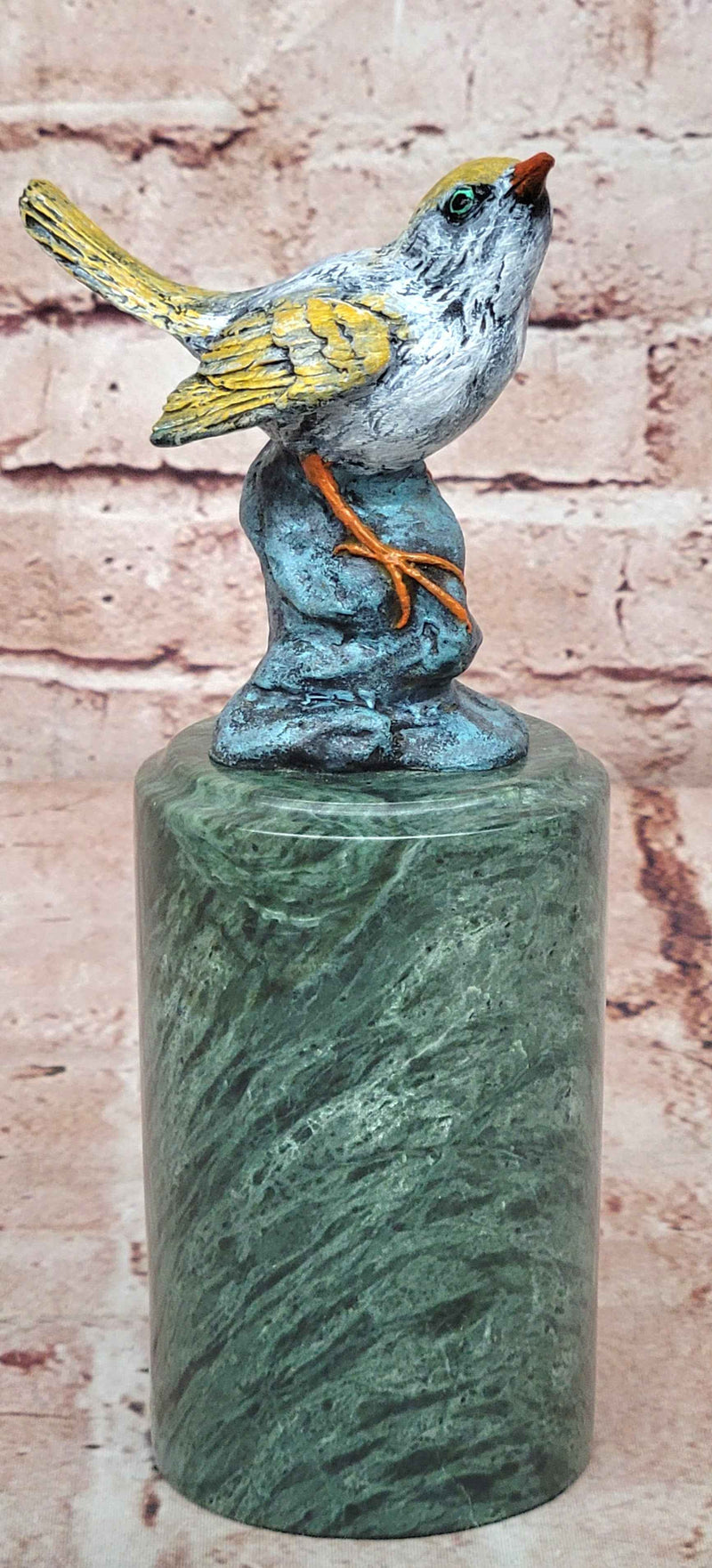 Bronze Sparrow or Finch Figurine Painted Bird Home Decor Art