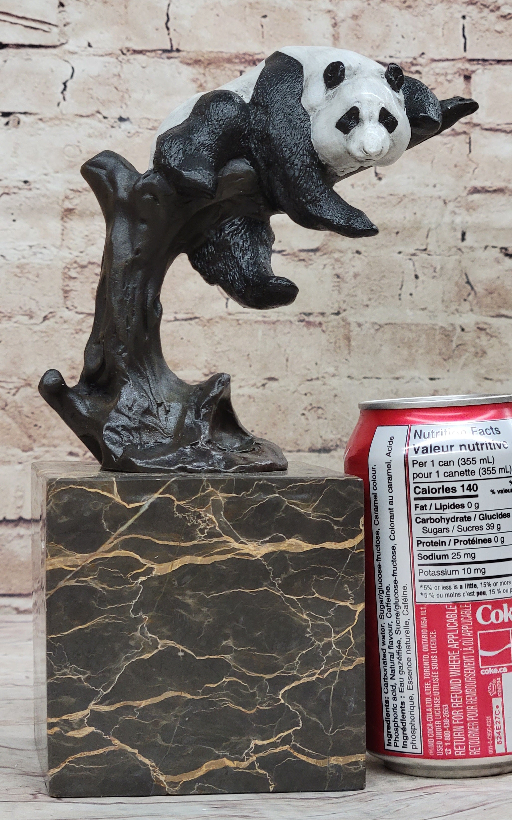 Bronze Panda Bear Sculpture on Marble Base; Unique Wildlife Art Décor by Milo