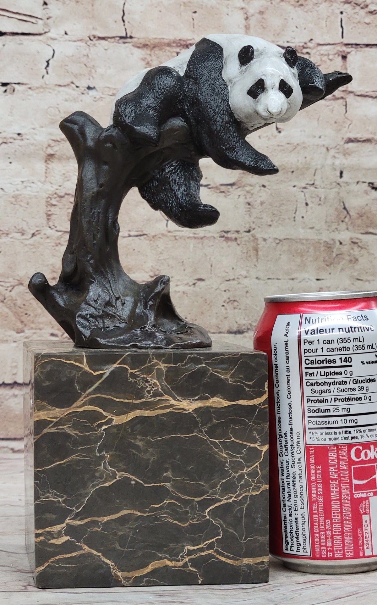 Bronze Panda Bear Sculpture on Marble Base; Unique Wildlife Art Dcor by Milo