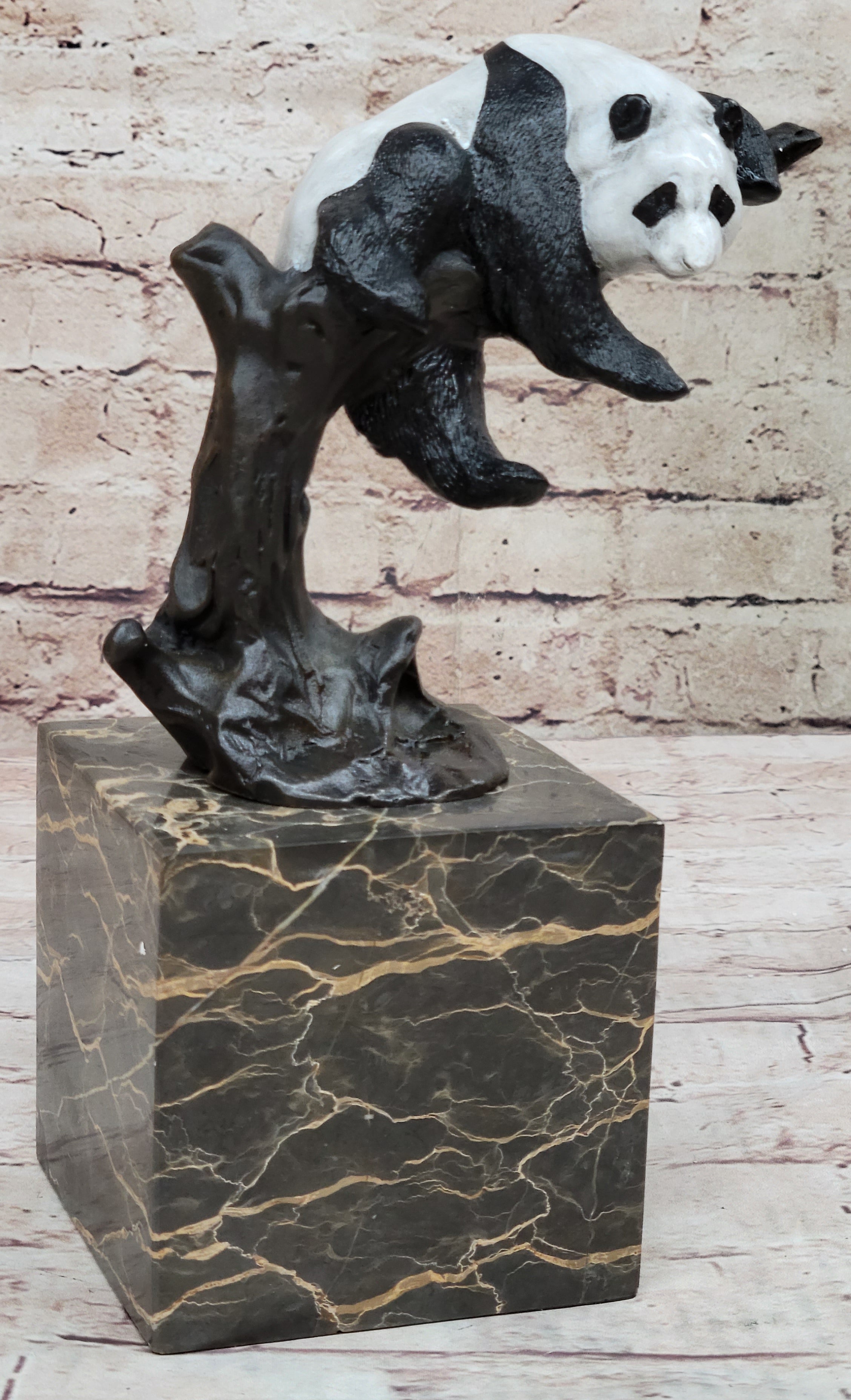Bronze Panda Bear Sculpture on Marble Base; Unique Wildlife Art Décor by Milo