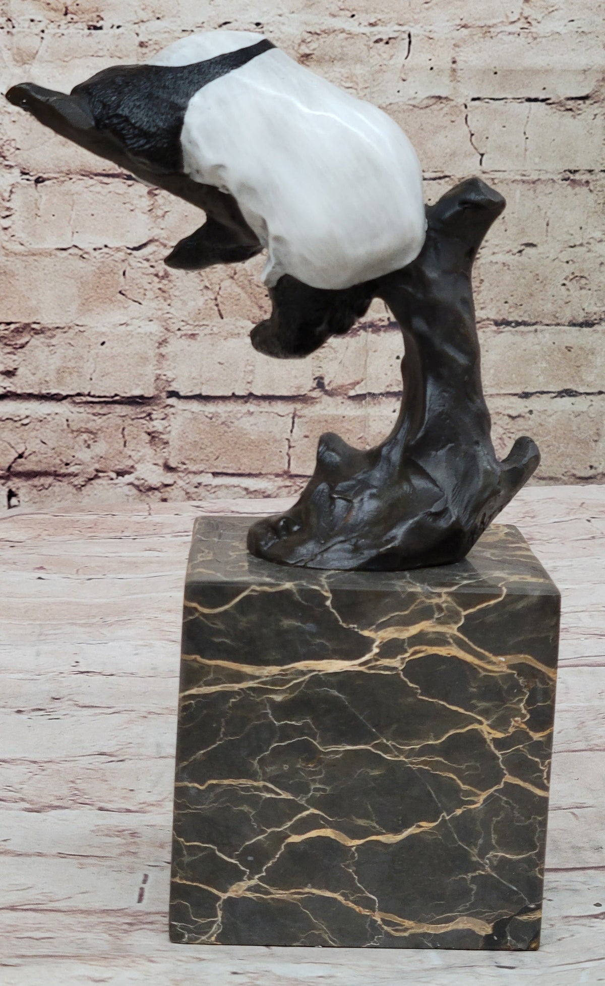 Bronze Panda Bear Sculpture on Marble Base; Unique Wildlife Art Dcor by Milo