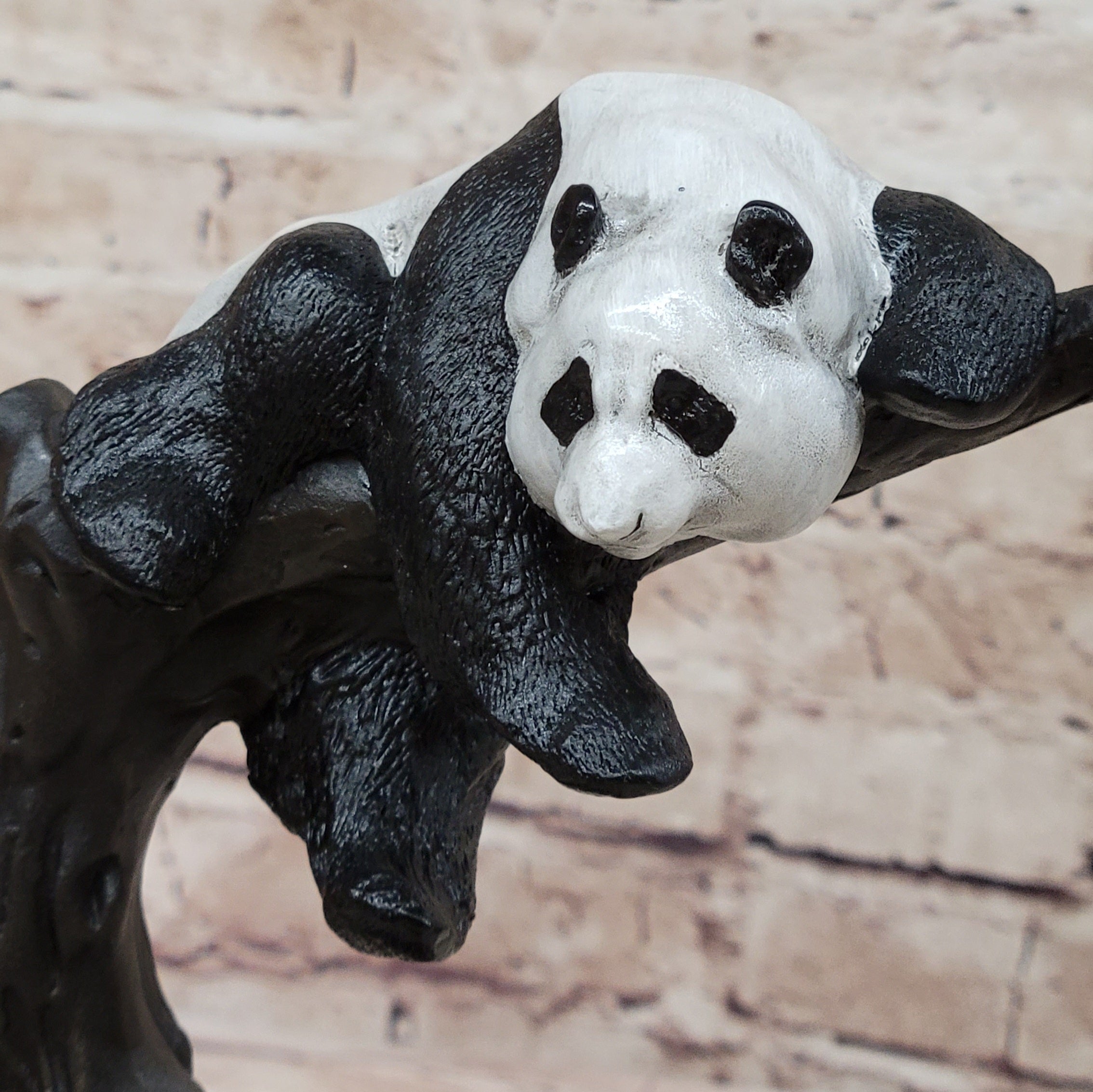 Bronze Panda Bear Sculpture on Marble Base; Unique Wildlife Art Décor by Milo