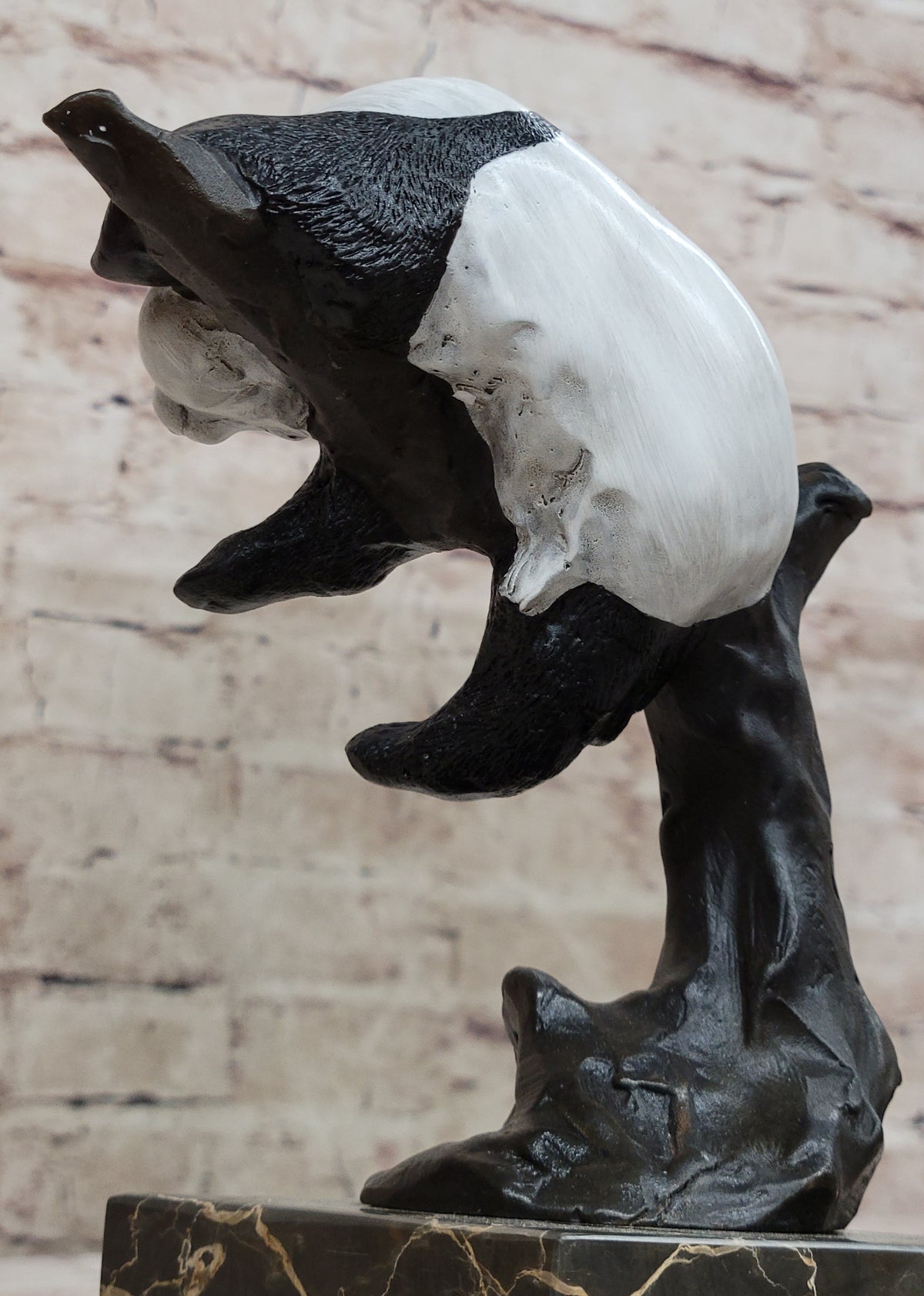 Bronze Panda Bear Sculpture on Marble Base; Unique Wildlife Art Dcor by Milo
