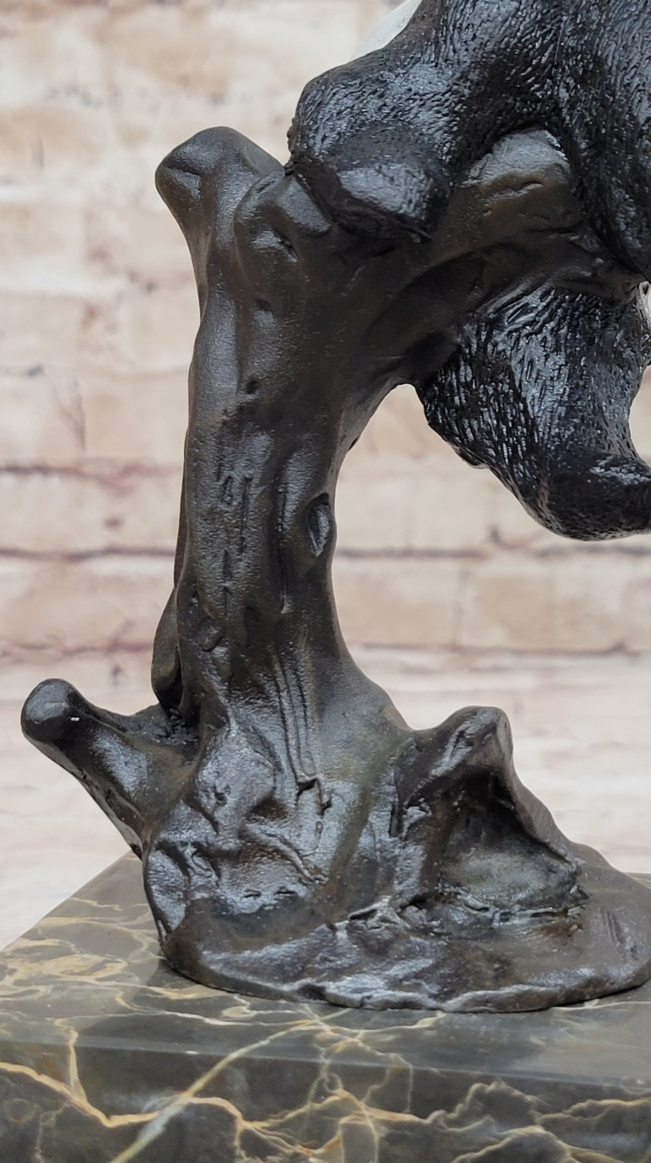 Bronze Panda Bear Sculpture on Marble Base; Unique Wildlife Art Dcor by Milo