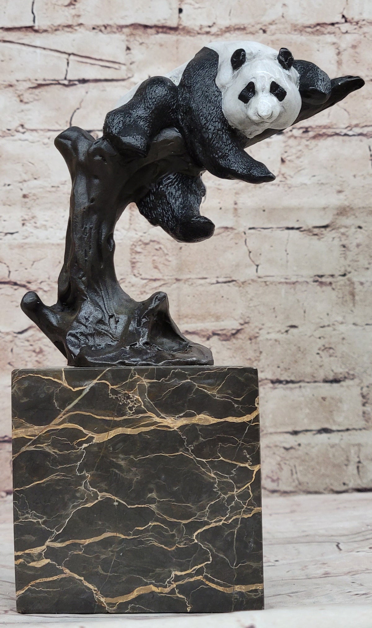 Bronze Panda Bear Sculpture on Marble Base; Unique Wildlife Art Dcor by Milo