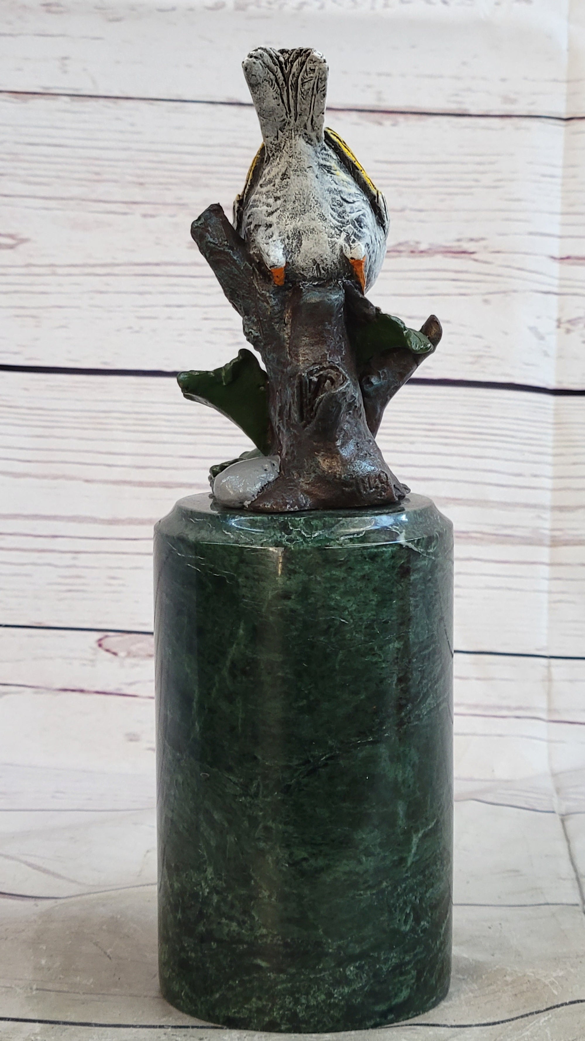 Colorful Finch Goldfinch Song Bird Bronze Metal Sculpture Statue Figure on Marble Base