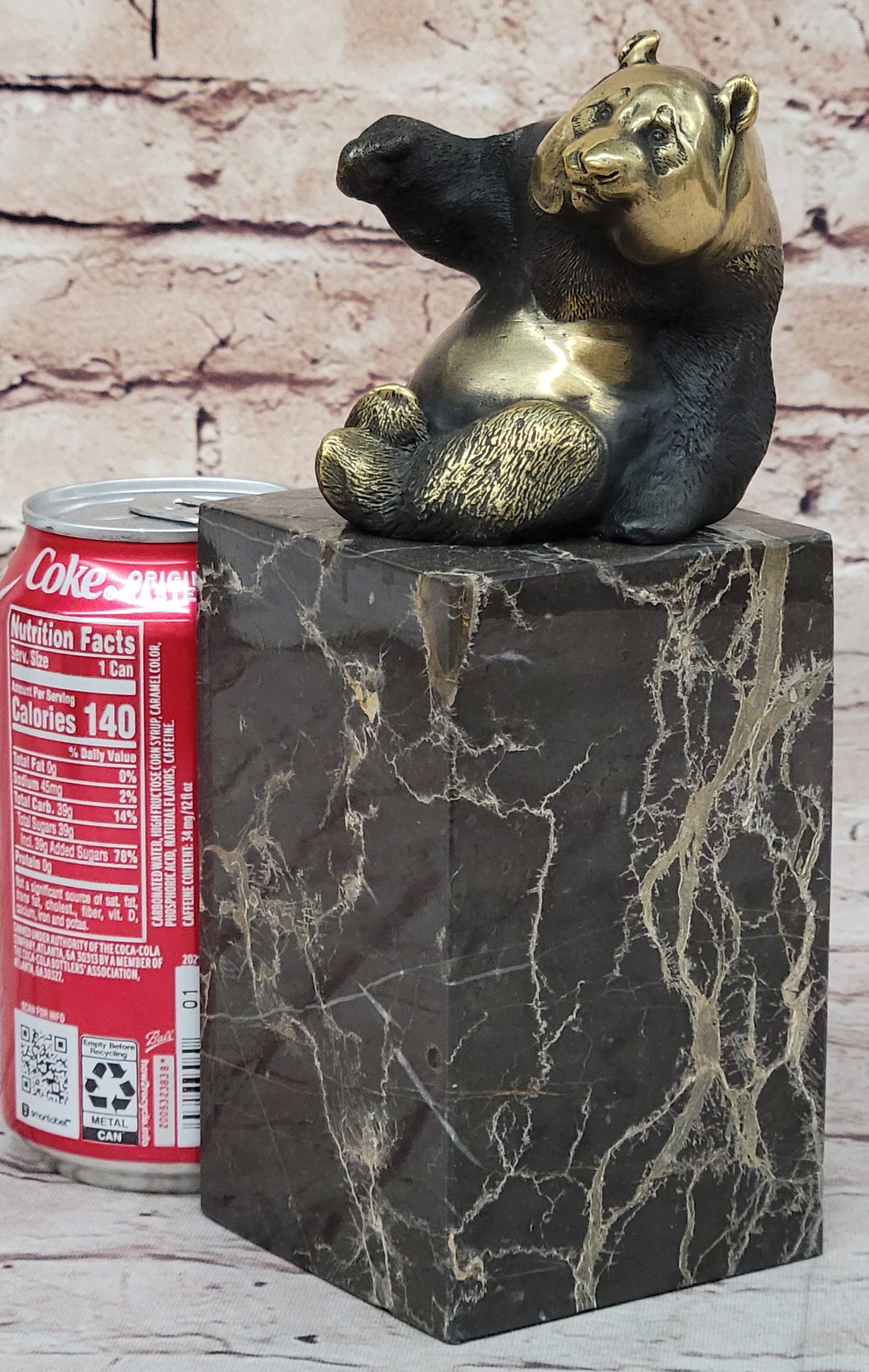 Real Bronze Panda Bear Bronze Figurine Sculpture on Marble Base by Milo