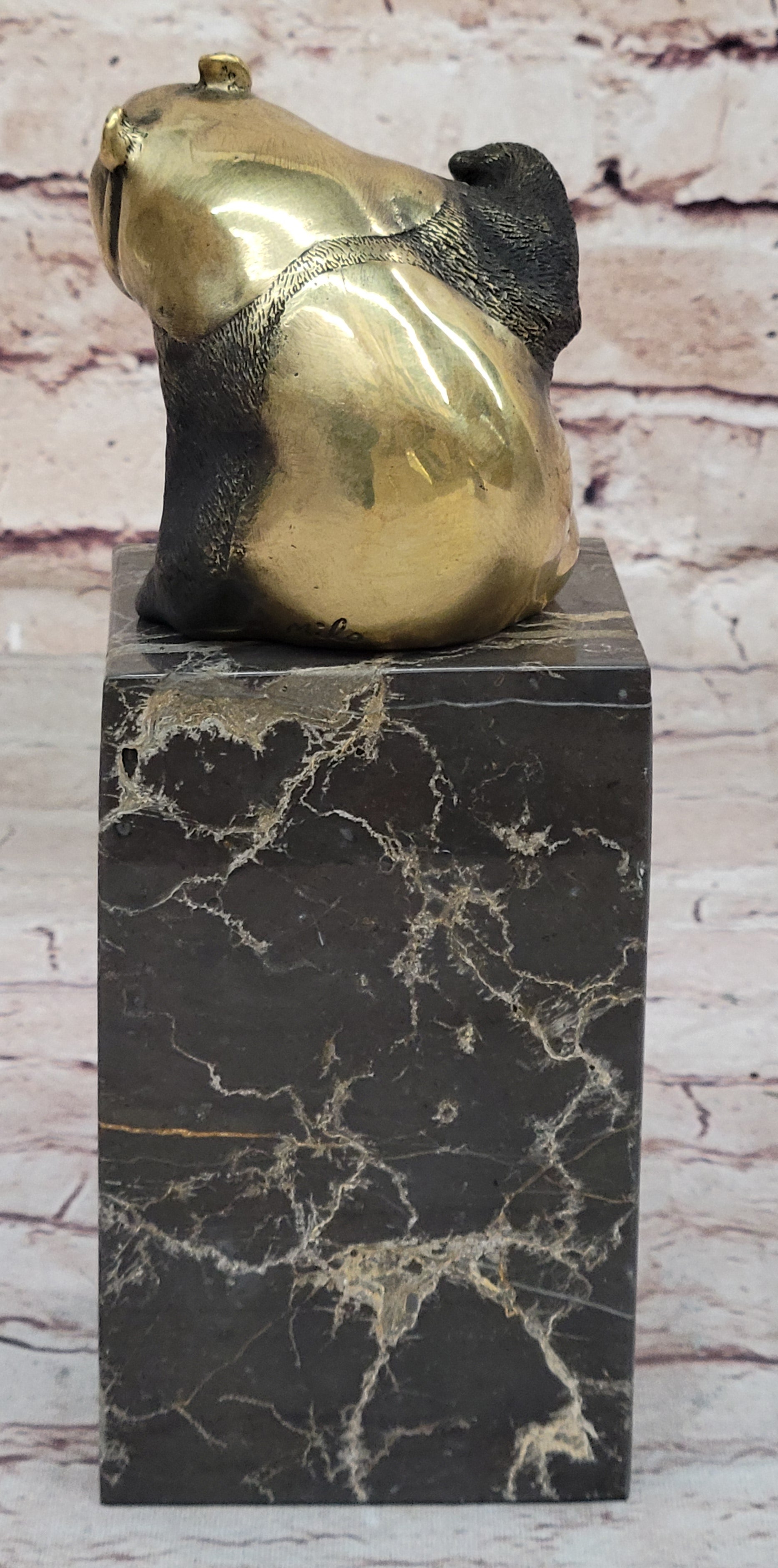 Real Bronze Panda Bear Bronze Figurine Sculpture on Marble Base by Milo