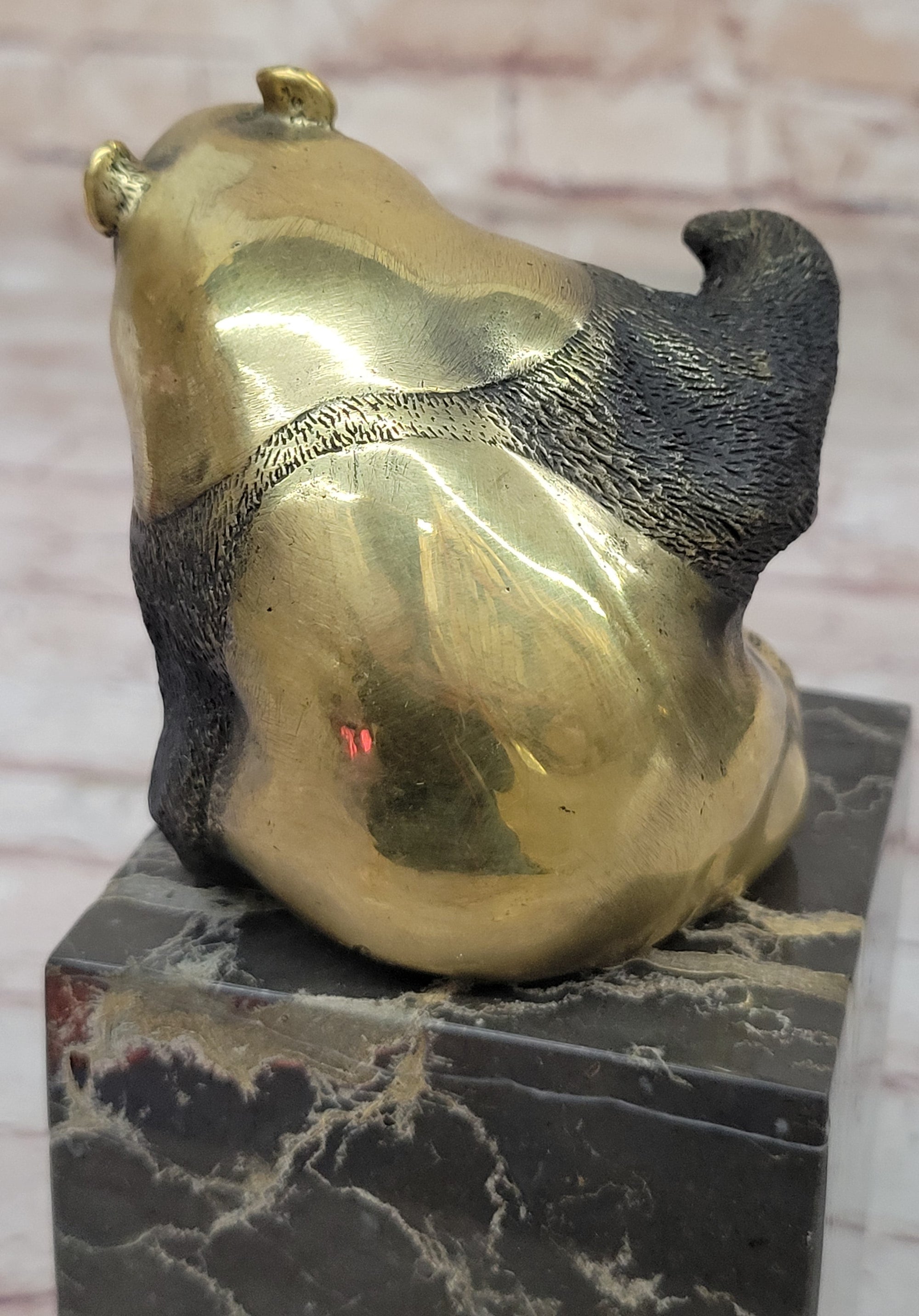 Real Bronze Panda Bear Bronze Figurine Sculpture on Marble Base by Milo