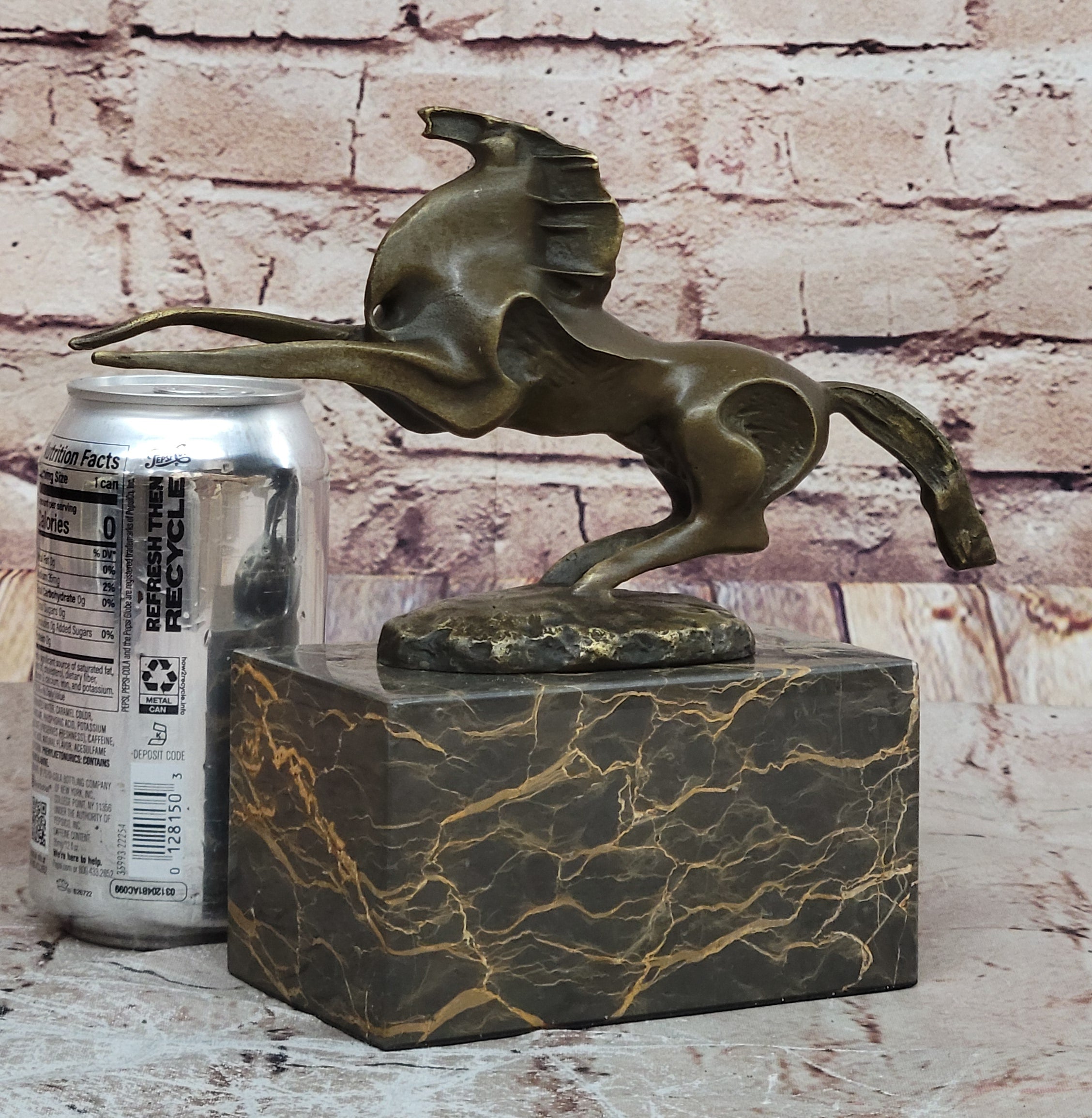 Abstract Modern Contemporary Horse Figurine Bronze Sculpture on Marble Base