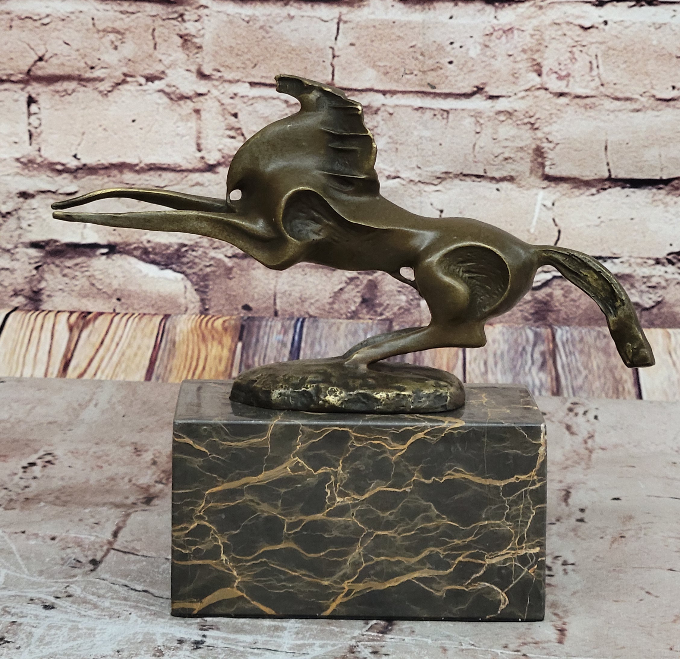 Abstract Modern Contemporary Horse Figurine Bronze Sculpture on Marble Base