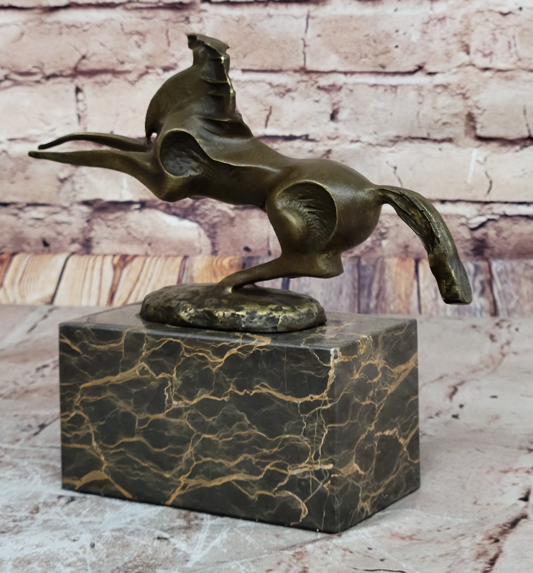 Abstract Modern Contemporary Horse Figurine Bronze Sculpture on Marble Base