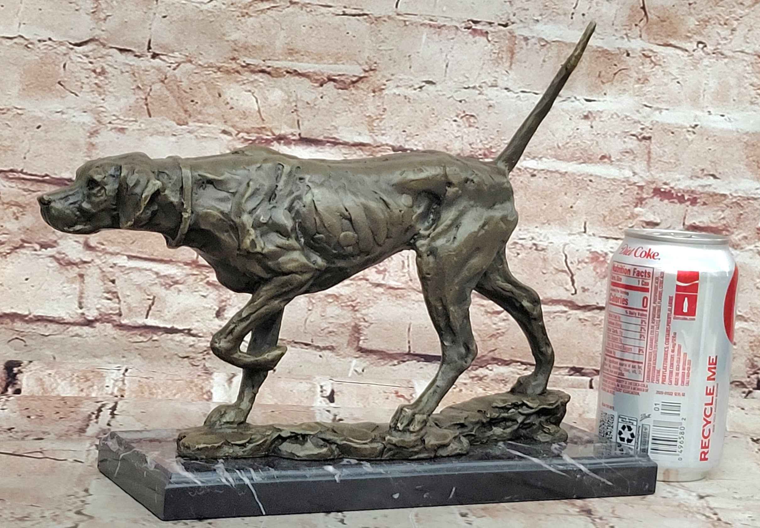 Dog Following Scent Bronze Sculpture Statue Figure on Marble Base Signed Milo