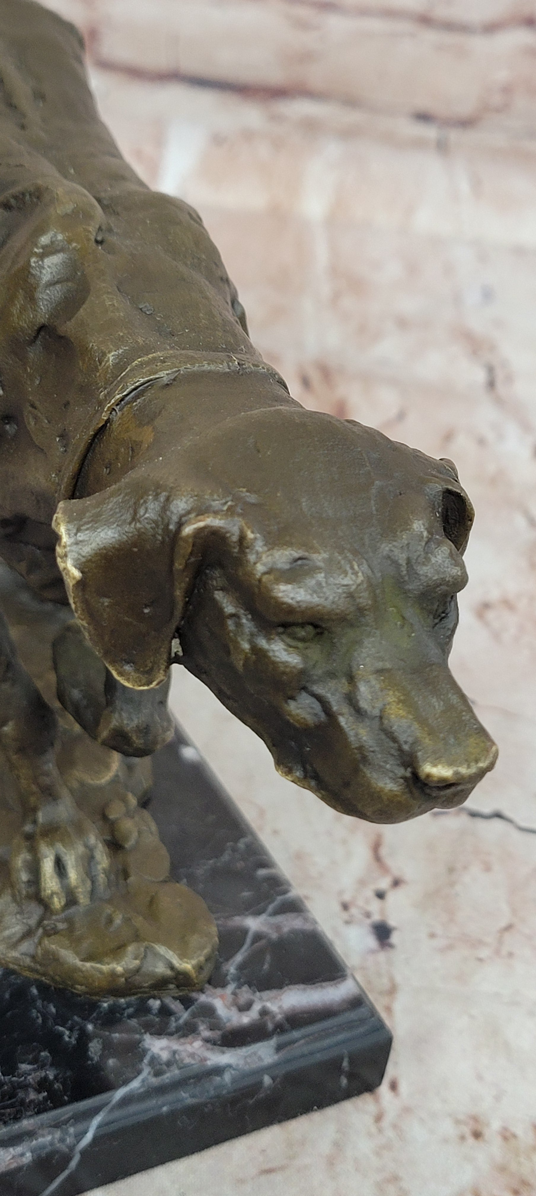 Dog Following Scent Bronze Sculpture Statue Figure on Marble Base Signed Milo