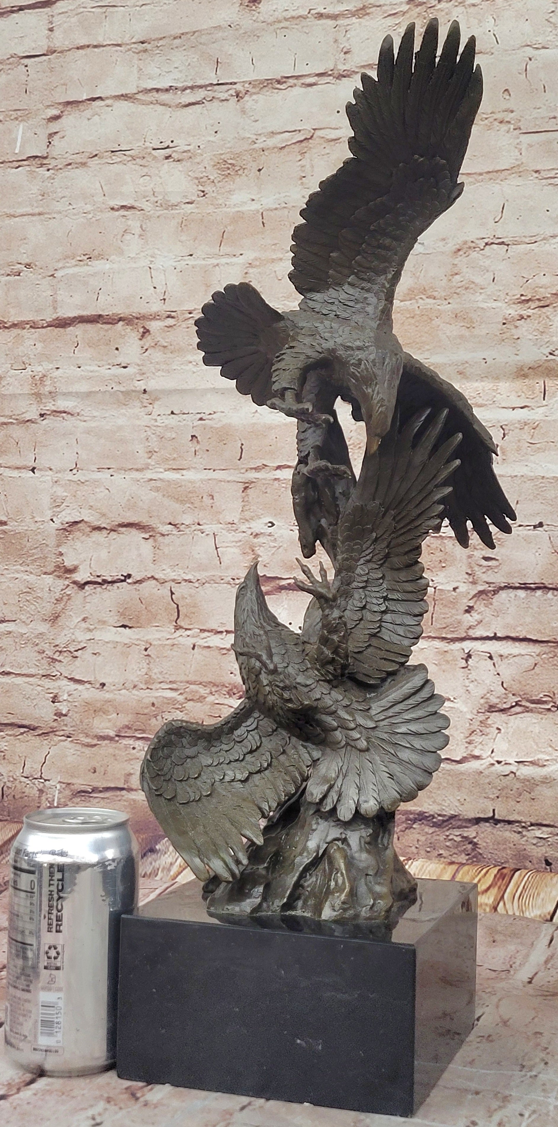 Two American Bald Eagles Fighting Bronze Sculpture Statue Decor Signed Original Art
