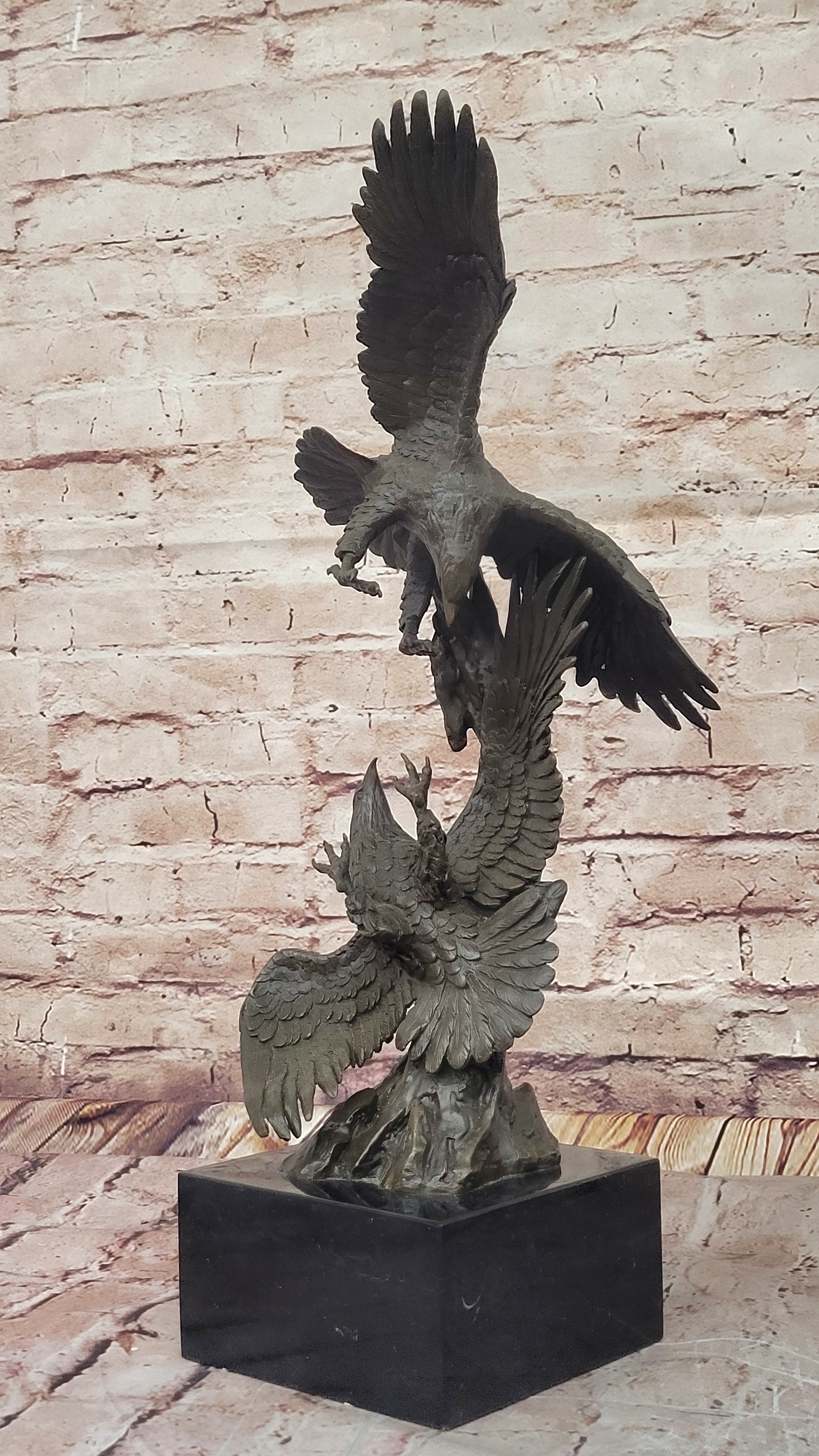 Two American Bald Eagles Fighting Bronze Sculpture Statue Decor Signed Original Art