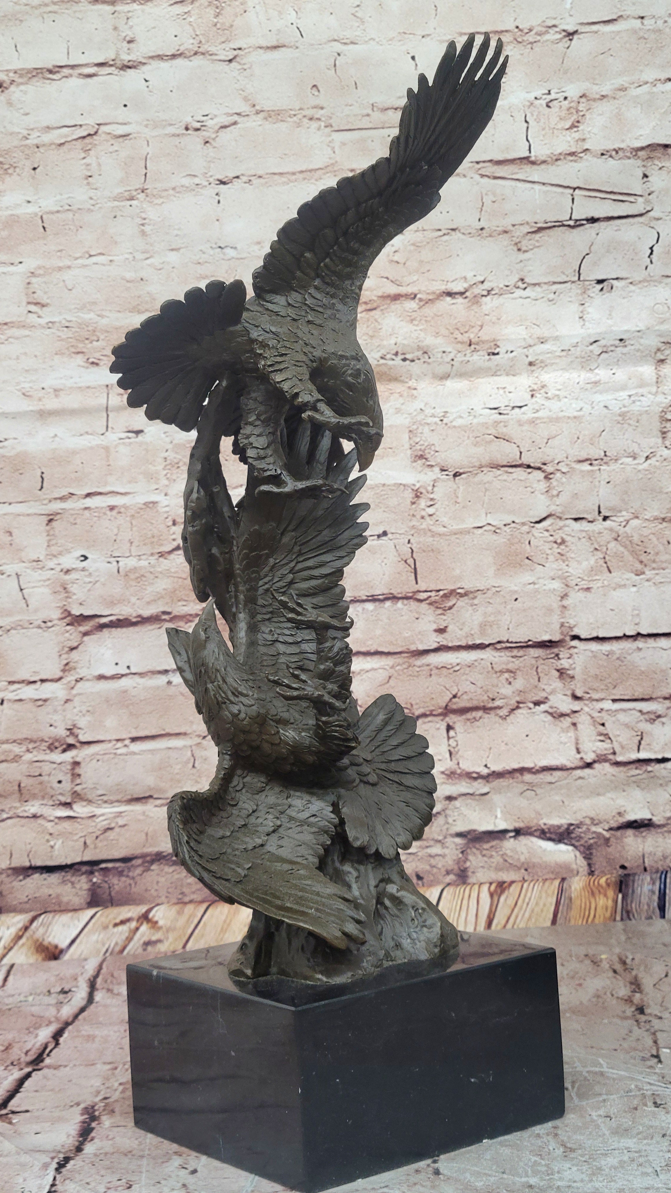 Two American Bald Eagles Fighting Bronze Sculpture Statue Decor Signed Original Art