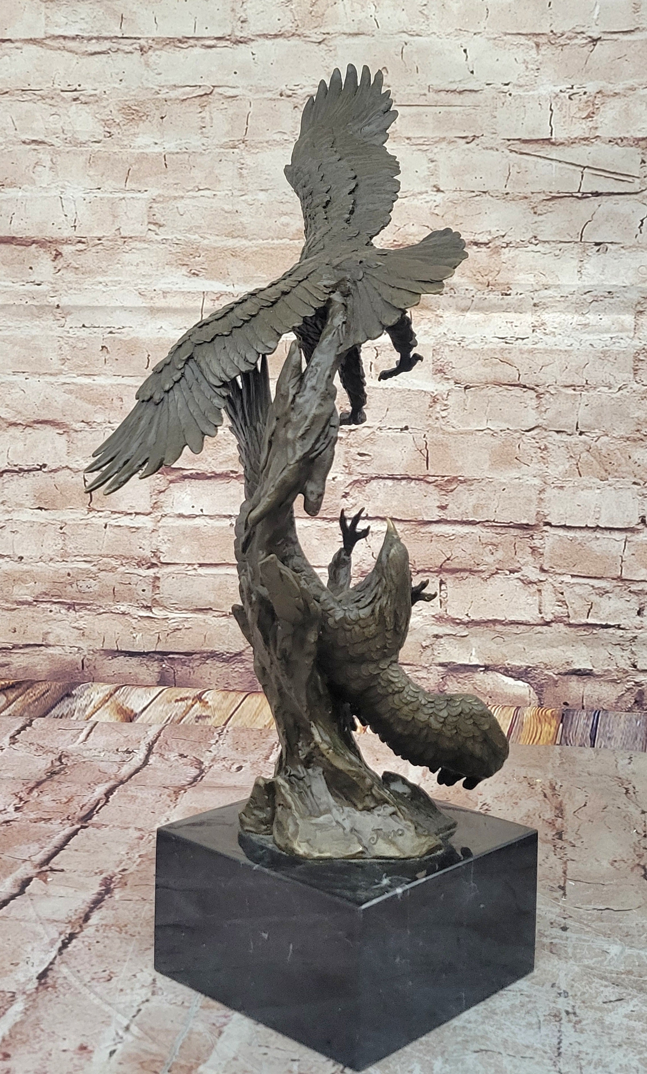 Two American Bald Eagles Fighting Bronze Sculpture Statue Decor Signed Original Art