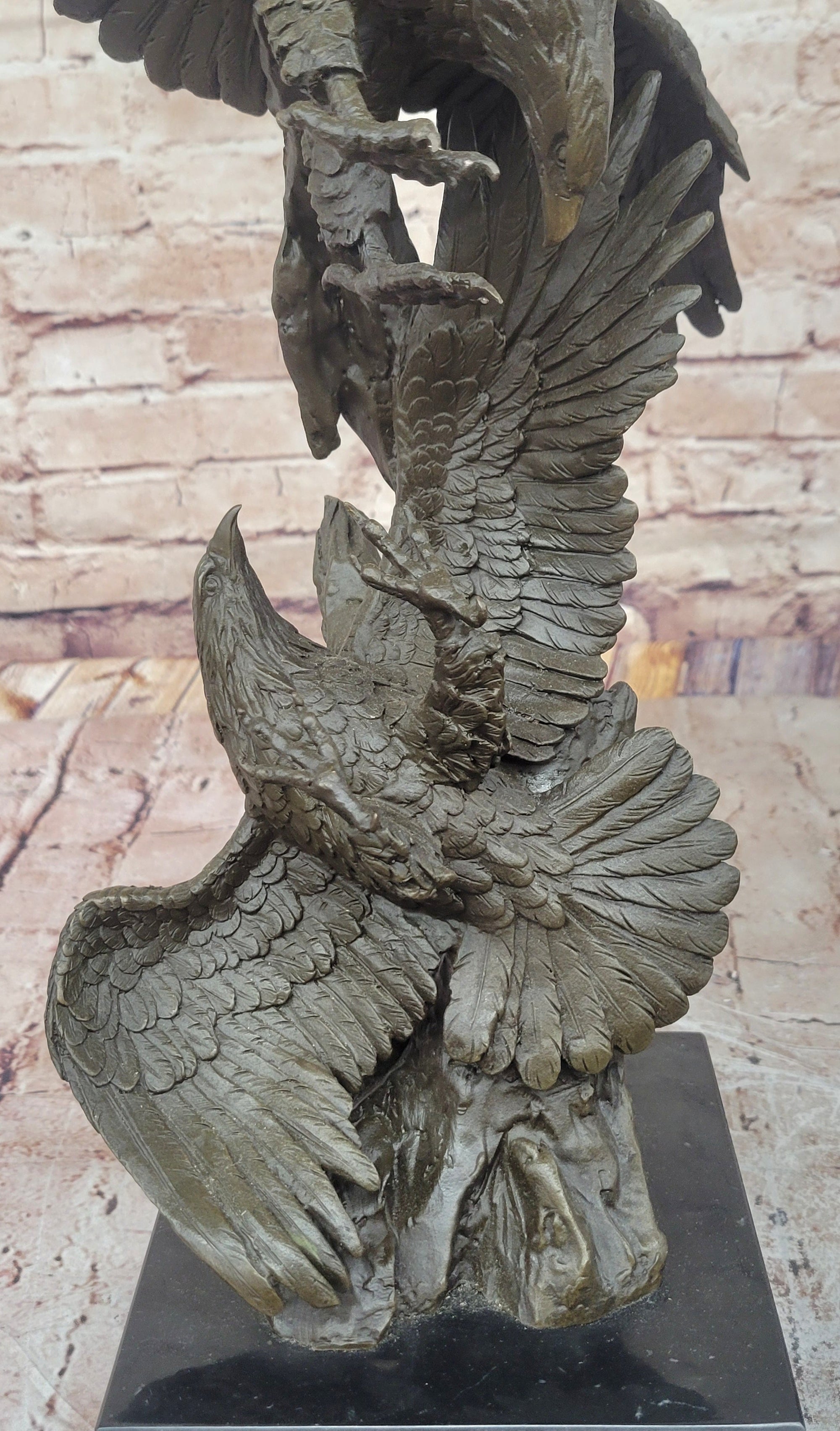 Two American Bald Eagles Fighting Bronze Sculpture Statue Decor Signed Original Art