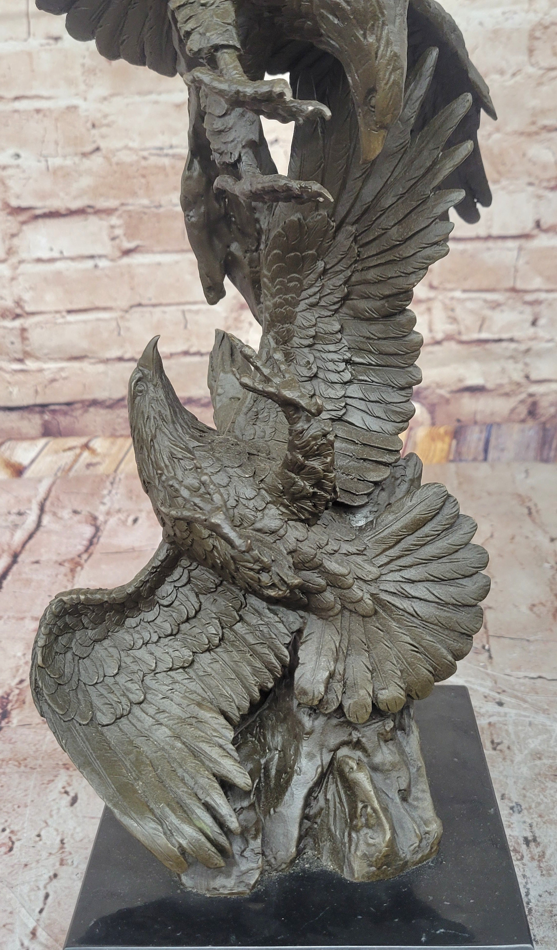 Two American Bald Eagles Fighting Bronze Sculpture Statue Decor Signed Original Art