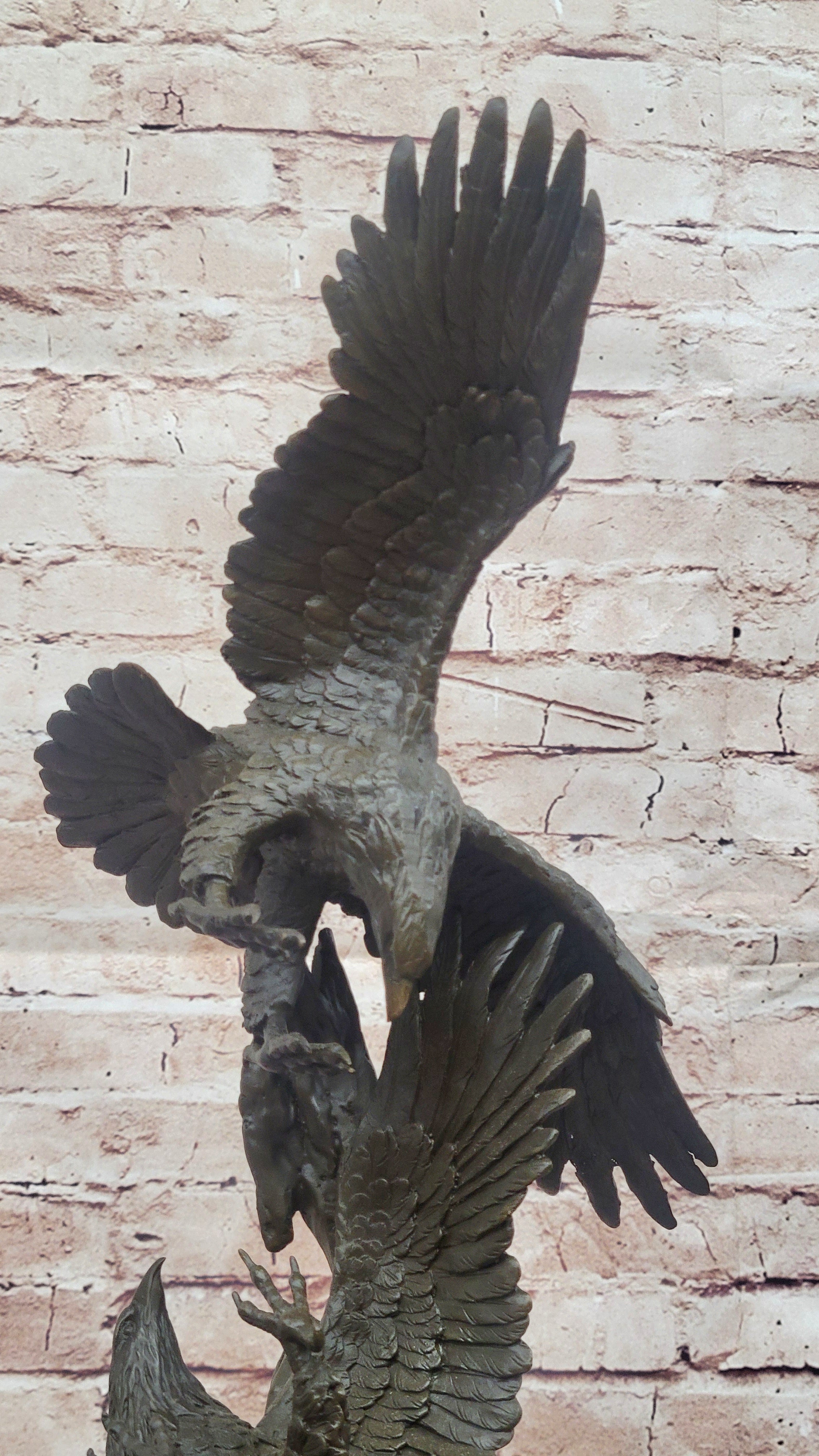 Two American Bald Eagles Fighting Bronze Sculpture Statue Decor Signed Original Art