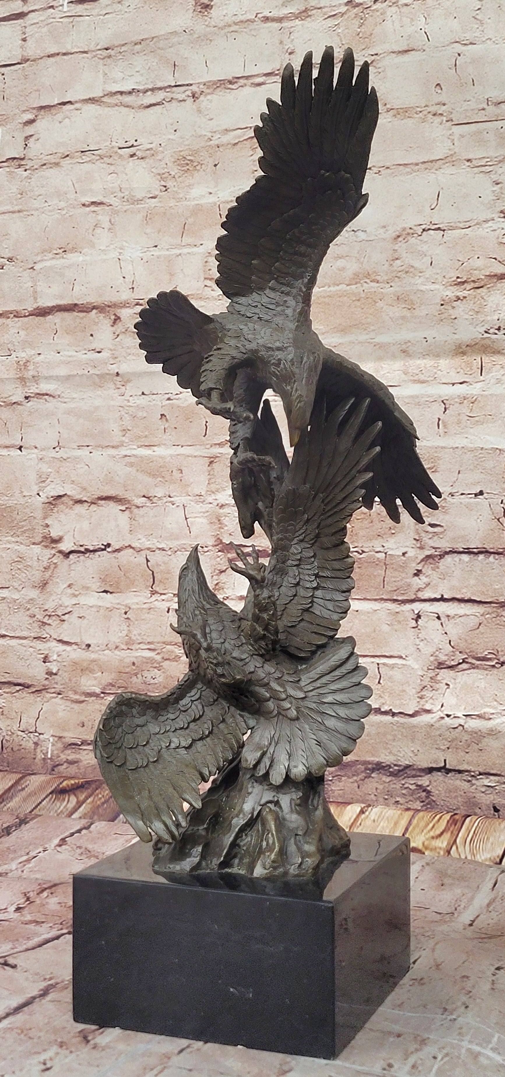 Two American Bald Eagles Fighting Bronze Sculpture Statue Decor Signed Original Art