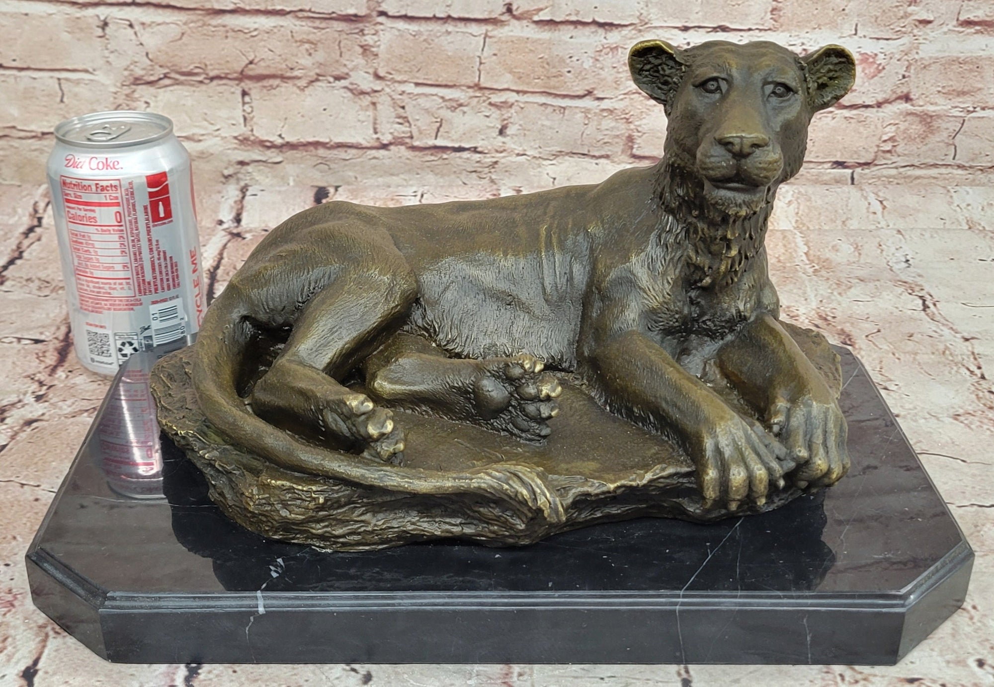 Art Deco Large Female African Wildlife Lion Bronze Sculpture Marble Statue Decor