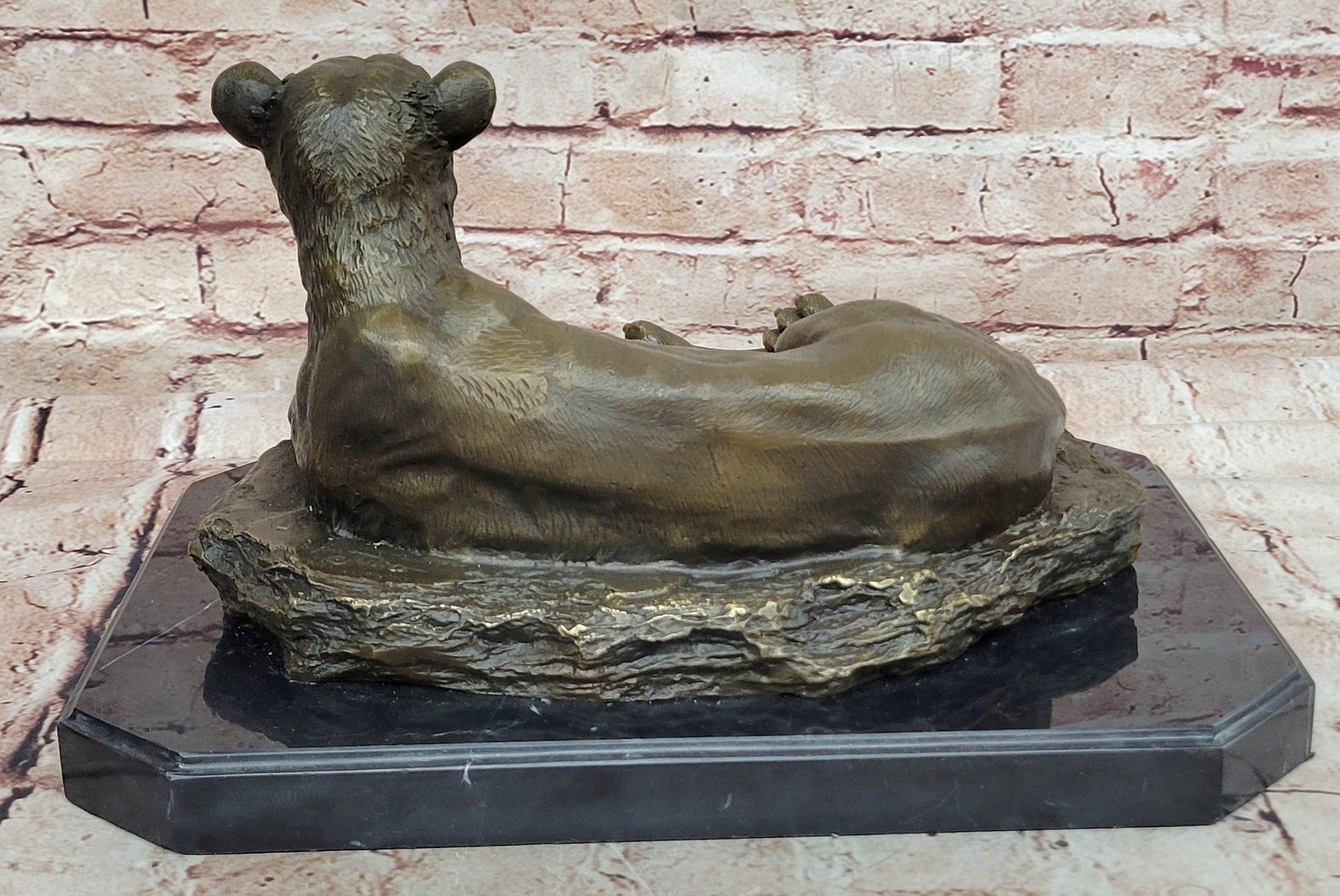 Art Deco Large Female African Wildlife Lion Bronze Sculpture Marble Statue Decor