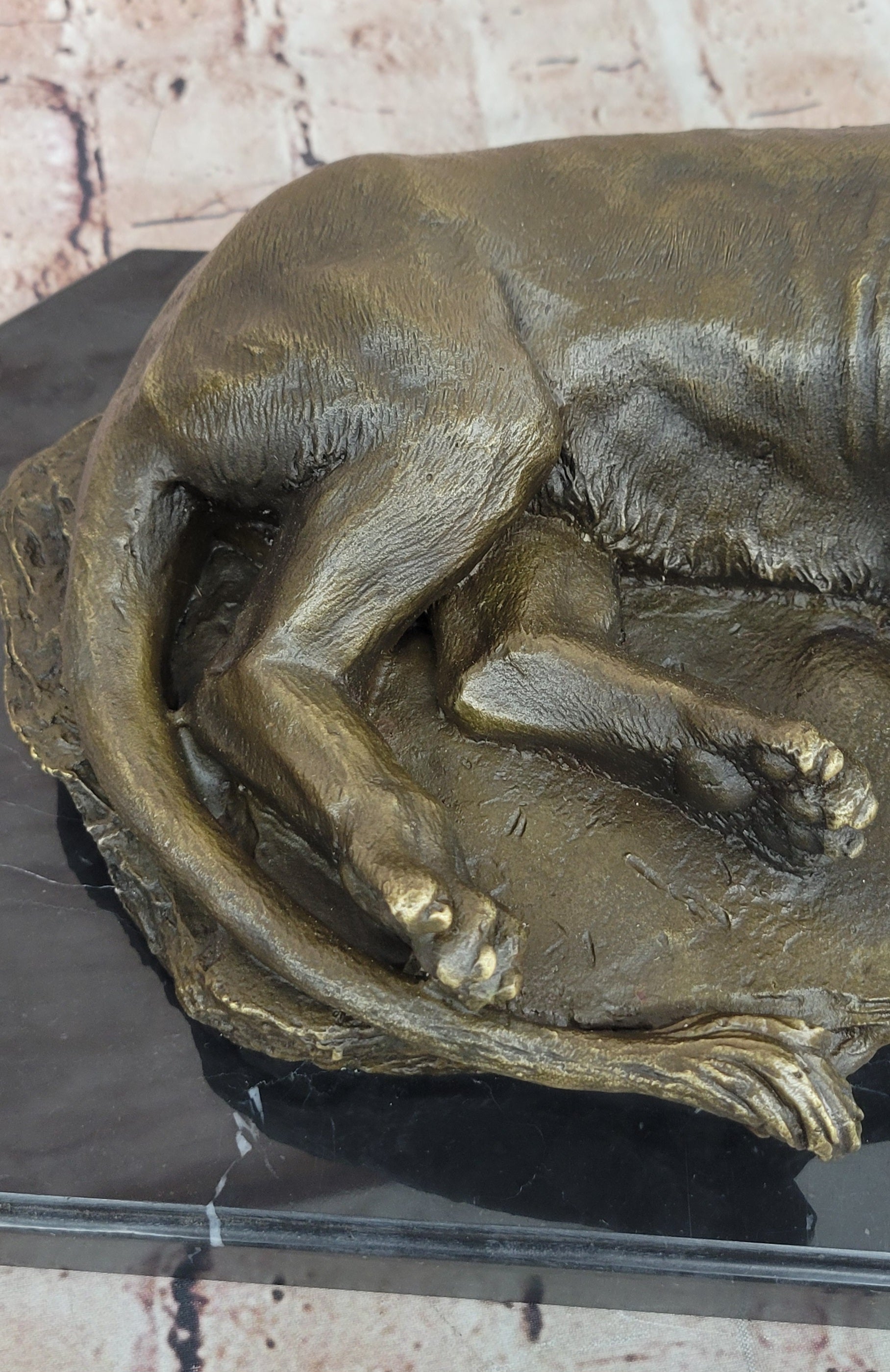Art Deco Large Female African Wildlife Lion Bronze Sculpture Marble Statue Decor