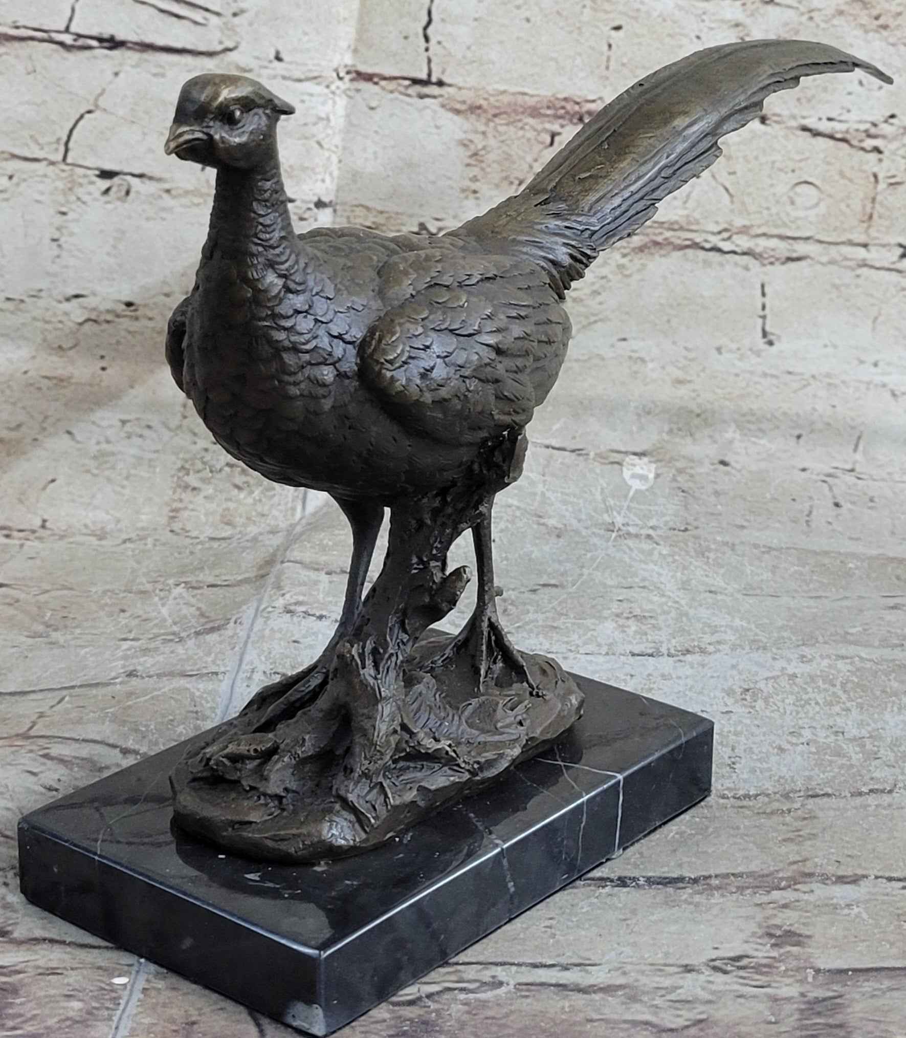 Pheasant Bronze Sculpture Grouse Hunter Wildlife Lodge Art Marble Bird Statue