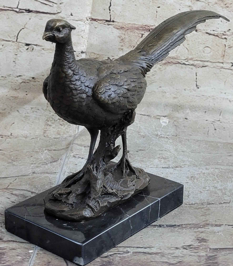 Pheasant Bronze Sculpture Grouse Hunter Wildlife Lodge Art Marble Bird Statue