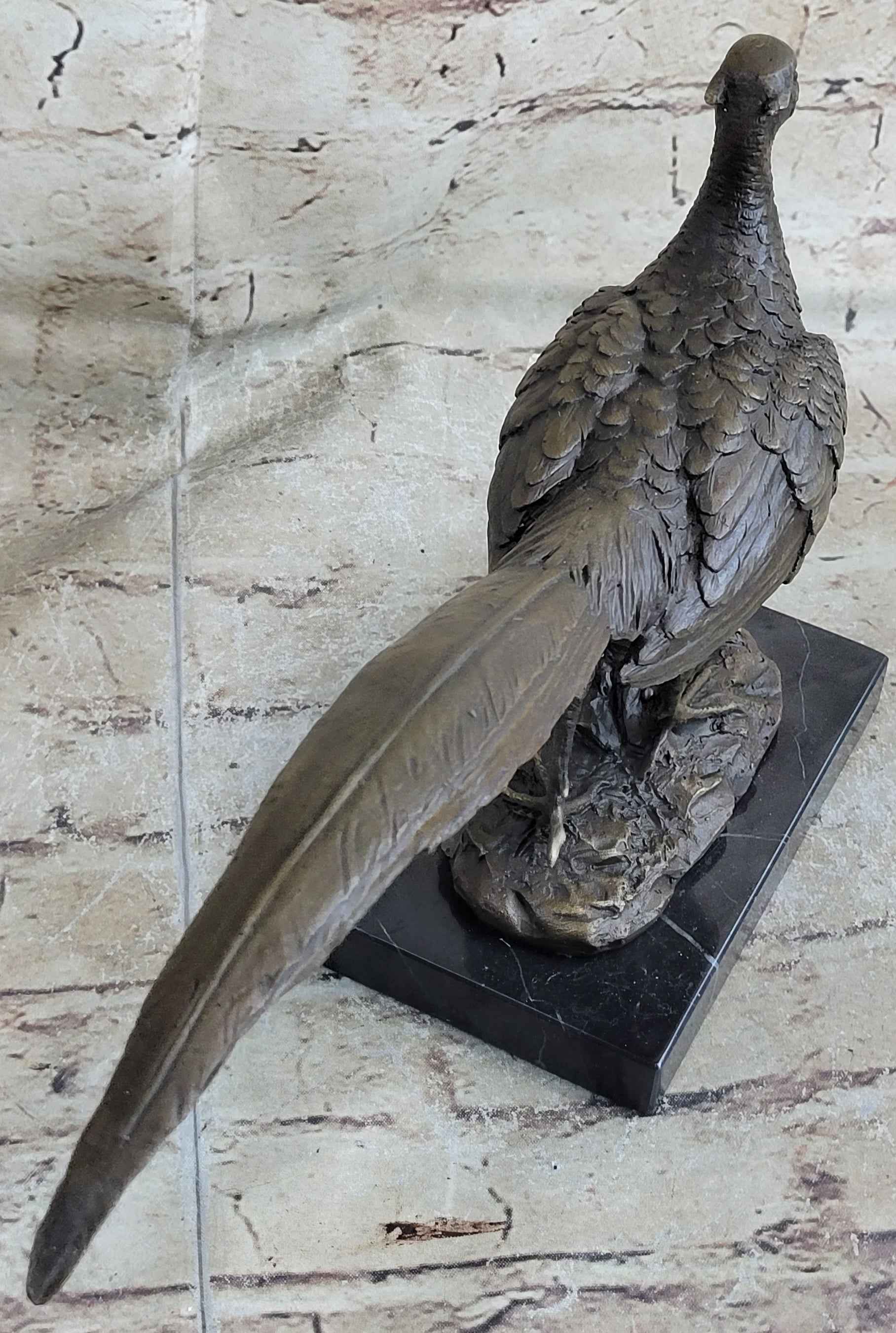 Pheasant Bronze Sculpture Grouse Hunter Wildlife Lodge Art Marble Bird Statue