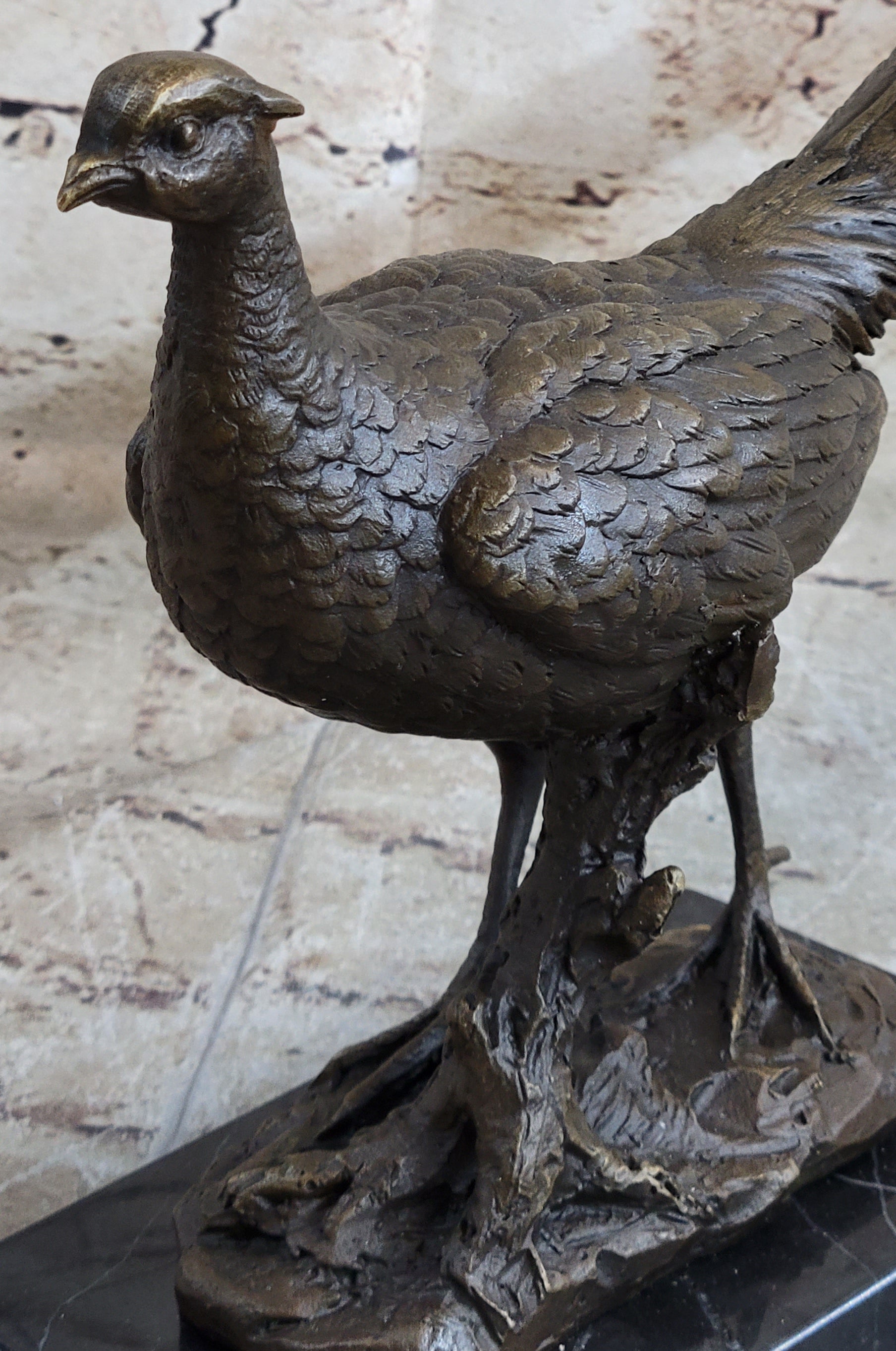 Pheasant Bronze Sculpture Grouse Hunter Wildlife Lodge Art Marble Bird Statue