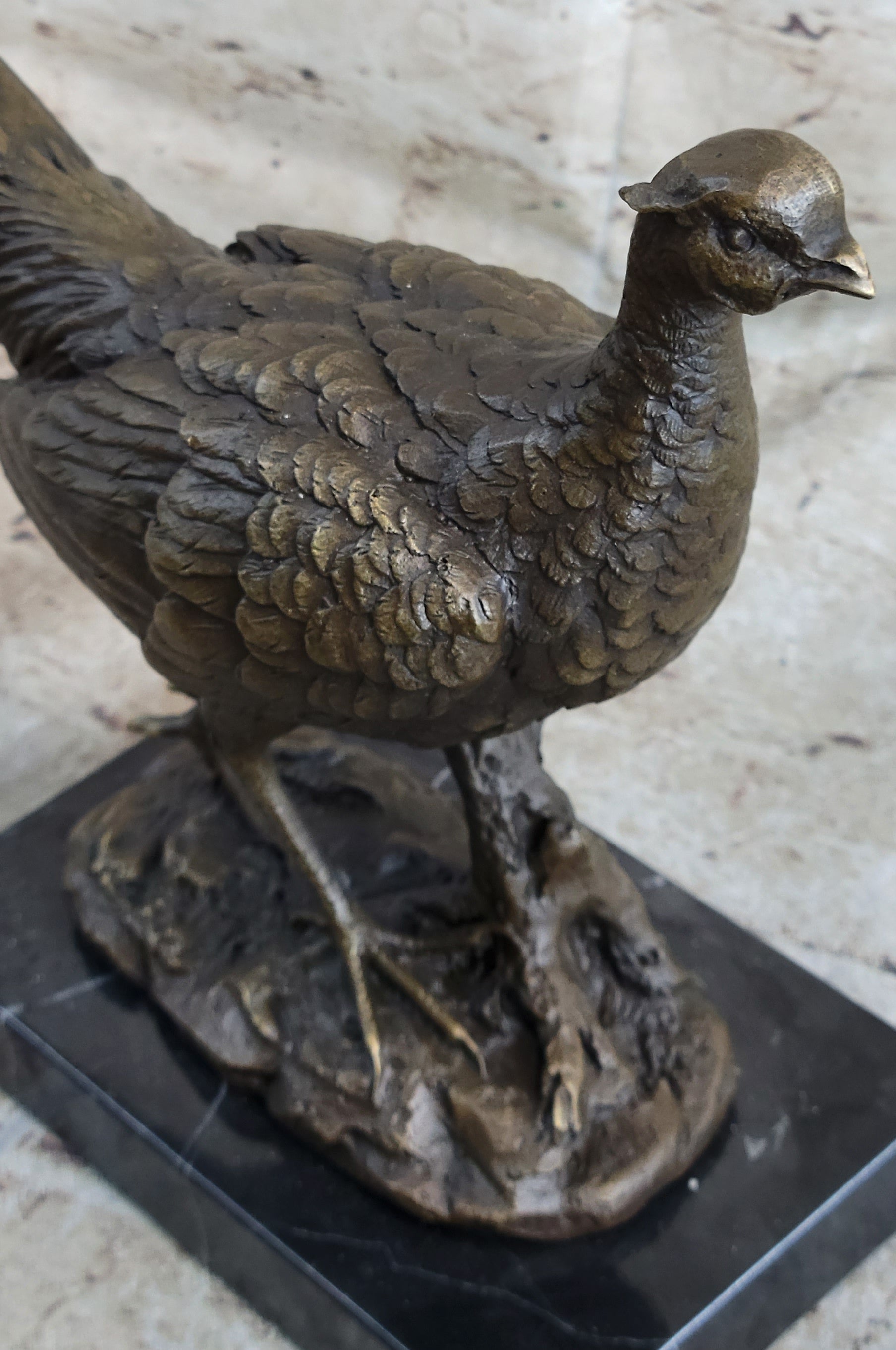 Pheasant Bronze Sculpture Grouse Hunter Wildlife Lodge Art Marble Bird Statue