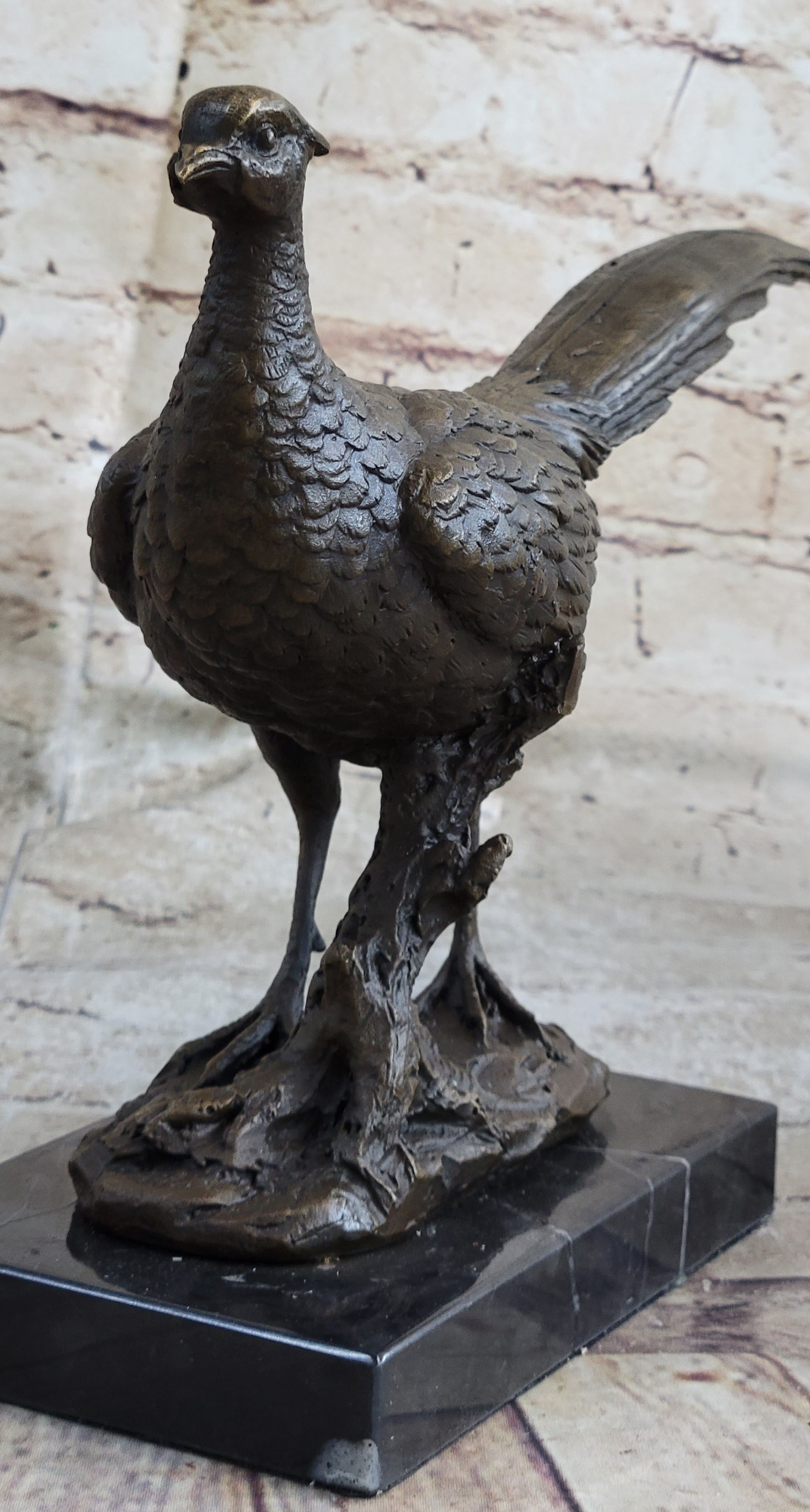 Pheasant Bronze Sculpture Grouse Hunter Wildlife Lodge Art Marble Bird Statue