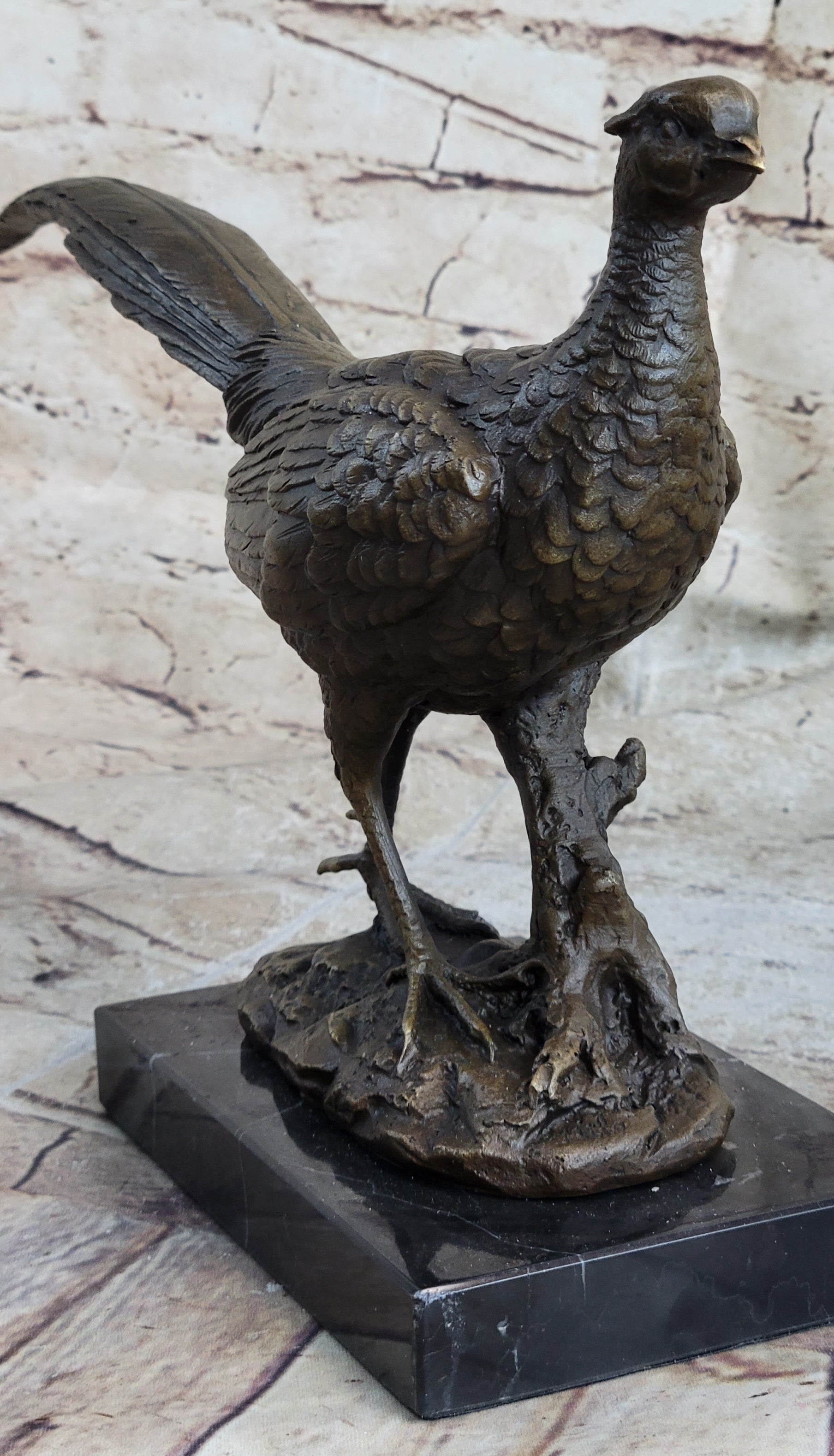 Pheasant Bronze Sculpture Grouse Hunter Wildlife Lodge Art Marble Bird Statue
